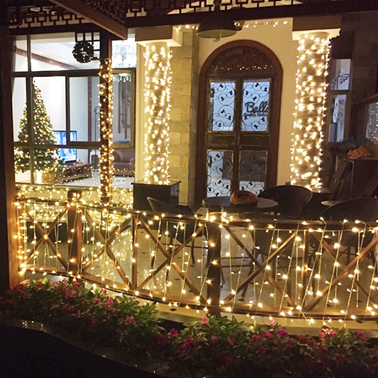 GESCO Catena luminosa per esterno 38,6 m, 960 led colore bianco caldo, luci led decorative Natale, illuminazione casa e giardino, ghirlanda luce con cavo verde