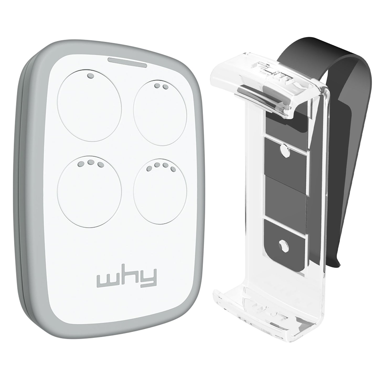 WHY EVO Telecomando rolling code multifrequenza da 280 a 868 mhz con Visor Clip, apricancello autoapprendente programmabile, radiocomando ad ampio raggio con 4 pulsanti, bianco Magnolia White