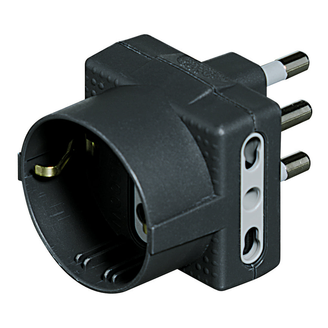 Bticino Tris adapter, 1 German socket 2 10/16A bypass sockets, anthracite colour, multi-socket