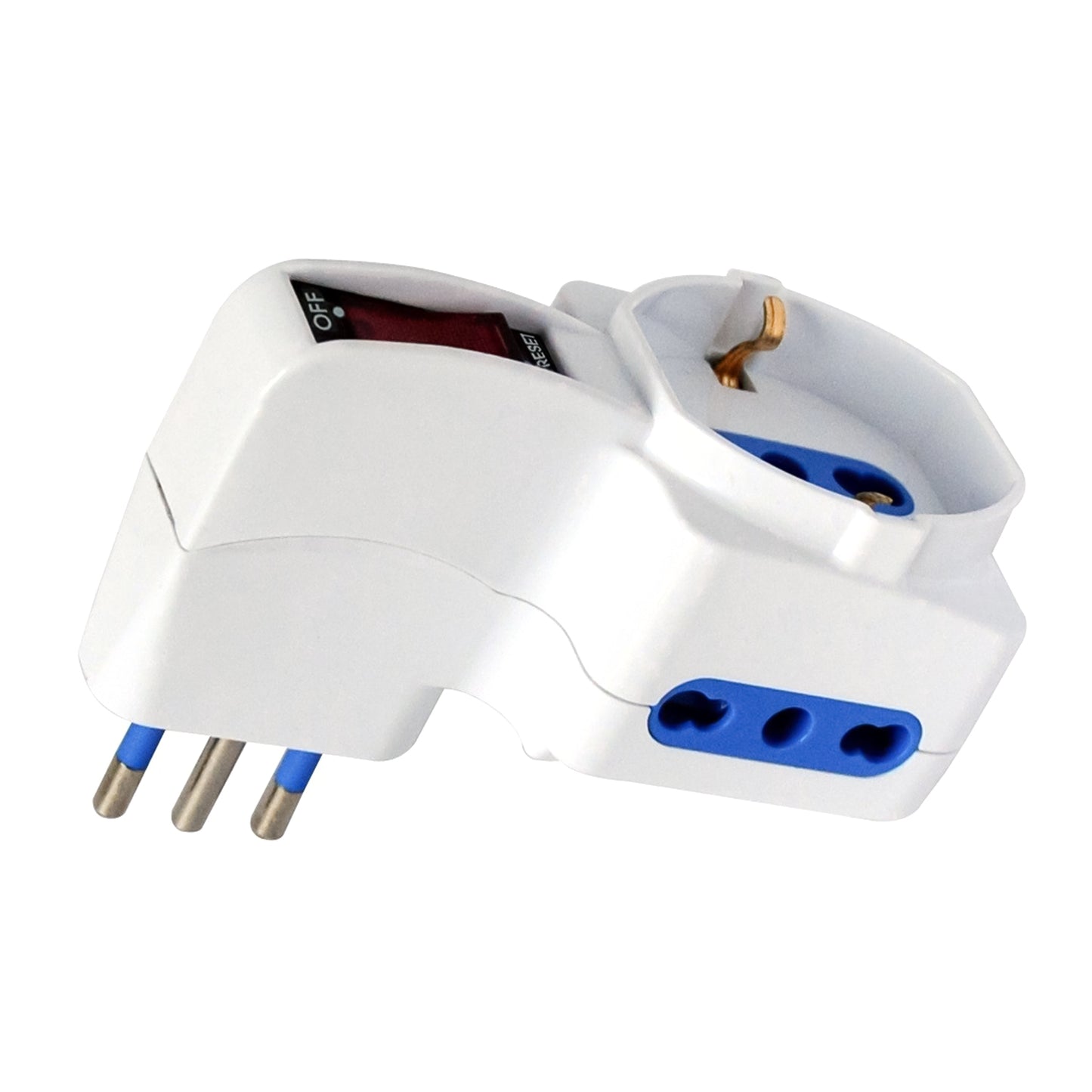 Prise adaptateur Corel 10A avec interrupteur, 2 prises 2P+T 10/16A et 1 prise Schuko bypass