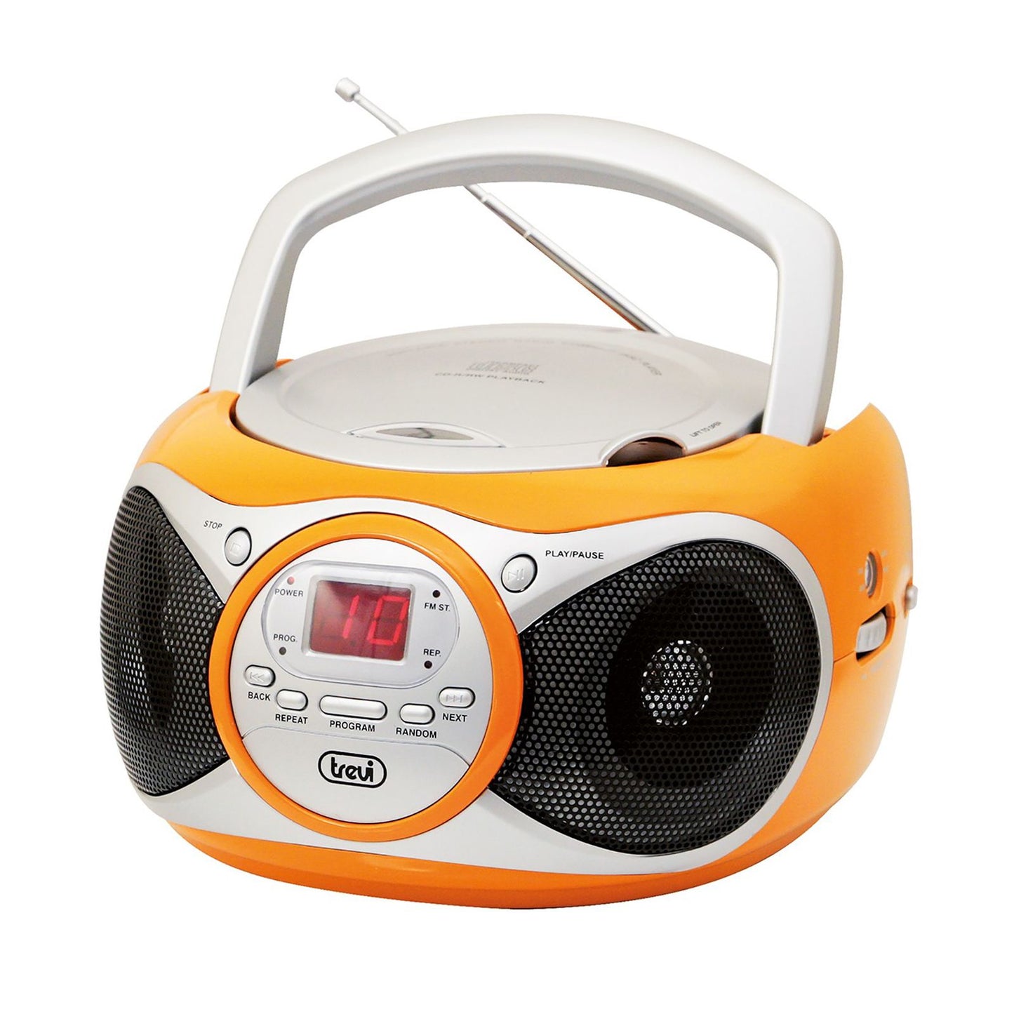 Trevi boombox portable stereo with CD player and aux input, FM radio, orange colour