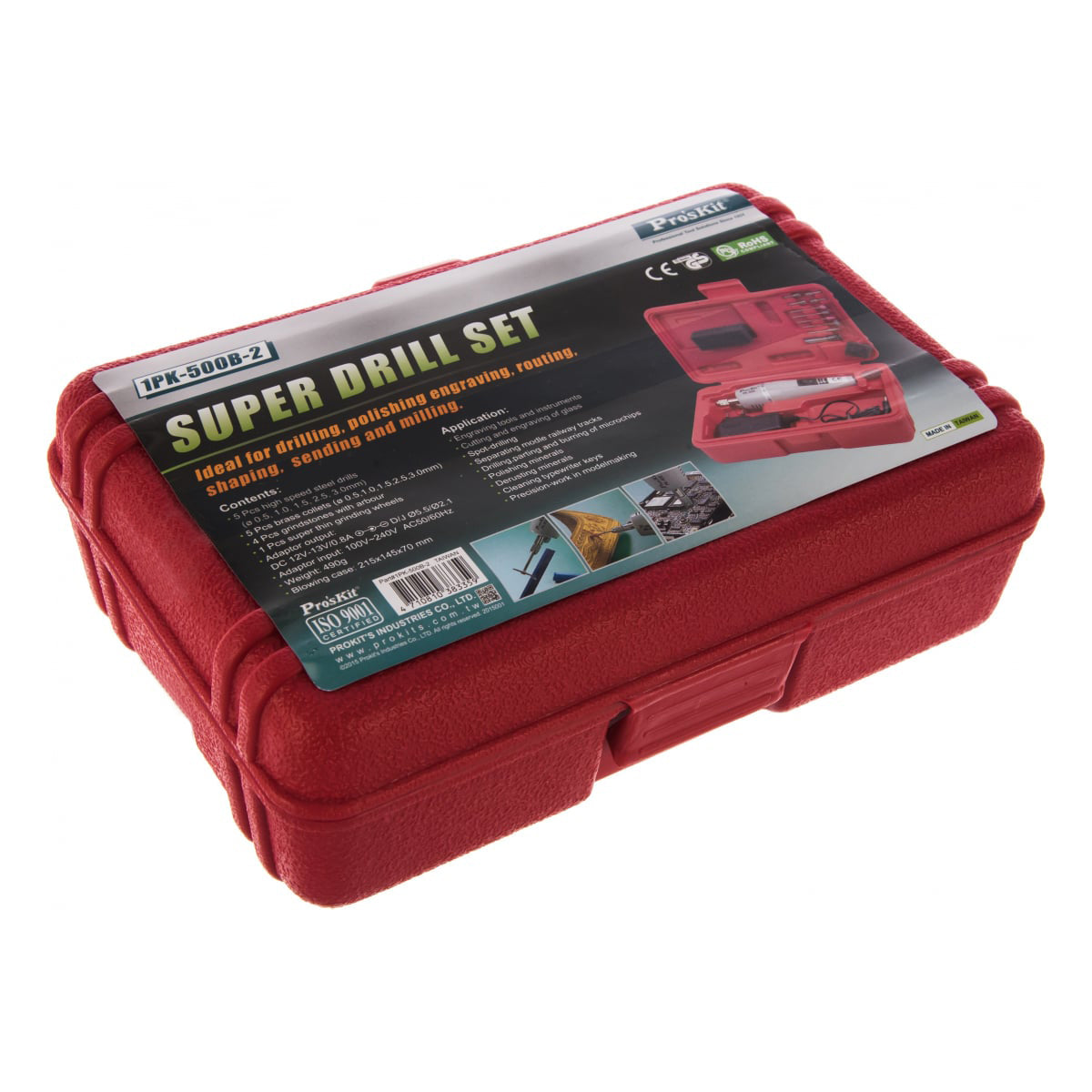 Pro'sKit 1PK-500B-2 Mini perceuse électrique, meuleuse à main, outil rotatif 11,000 tr/min, ensemble de sculpture sur bois, outil de coupe