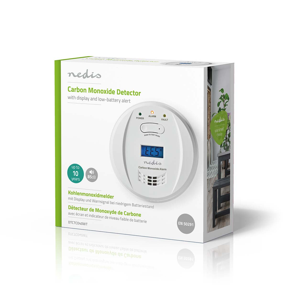 Nedis Carbon Monoxide Alarm, Carbon Monoxide Detector, 5 Year Battery Life, LCD Display, 85 dB Alarm, Easy Installation
