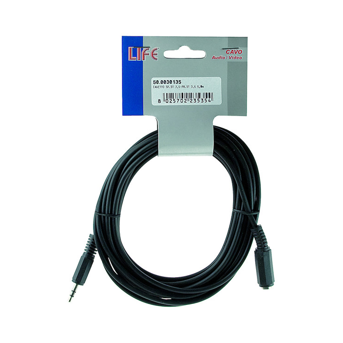 Câble audio à prise stéréo Life, jack 3,5 mm, prise stéréo 3,5 mm, câble audio vidéo, 5 mètres
