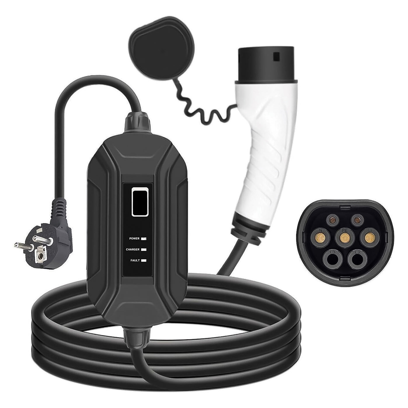 Alcapower Caricabatterie EV per auto elettrica 16A 250V con display, Caricatore EV portatile 3,5KW con cavo 5 metri, connettore IEC 62196-2 e presa Schuko