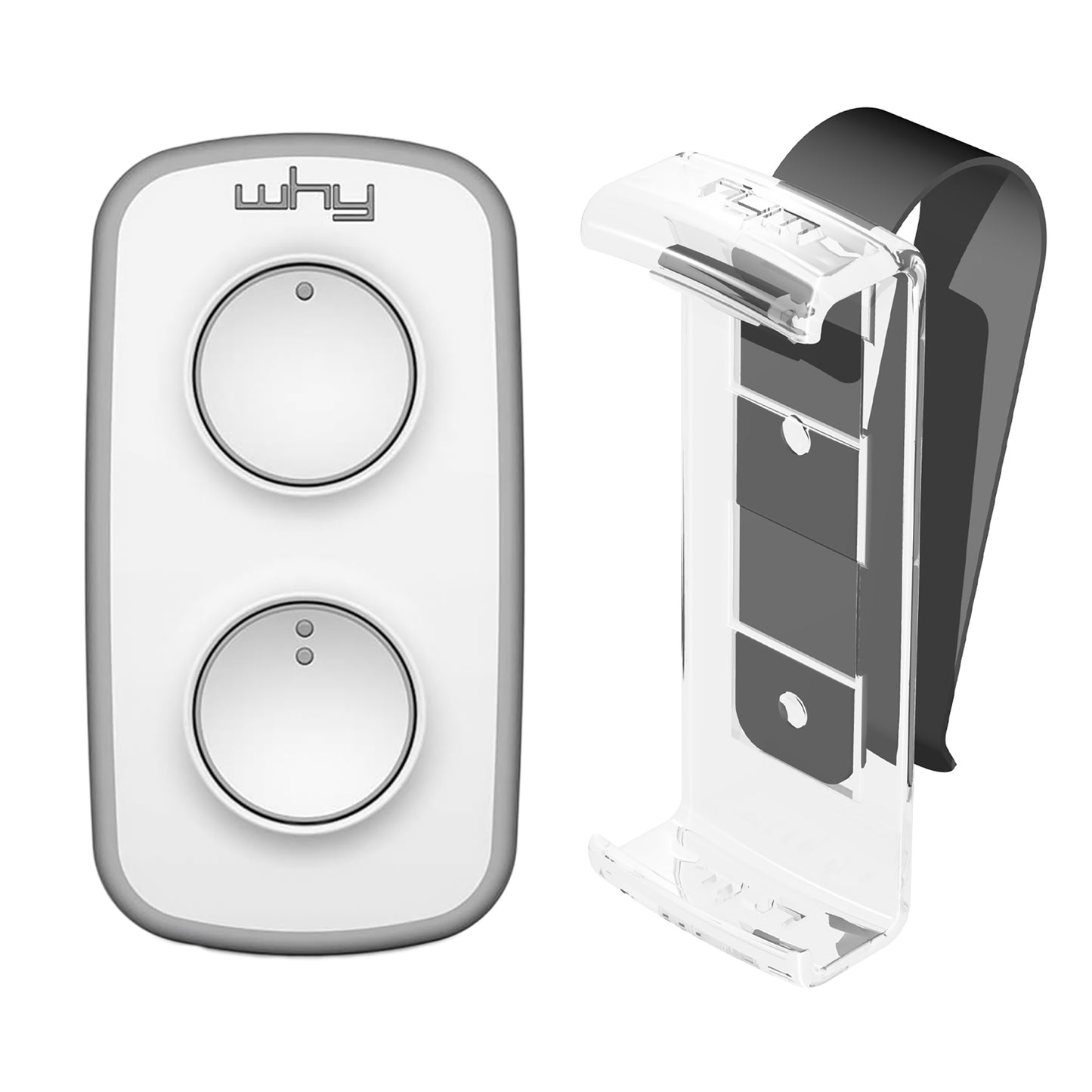 WHY EVO MINI Télécommande multi-fréquences à code variable de 280 à 868 MHz avec Visor Clip, ouvre-portail programmable à auto-apprentissage, télécommande large portée à 4 boutons, Blanc Gris Pur