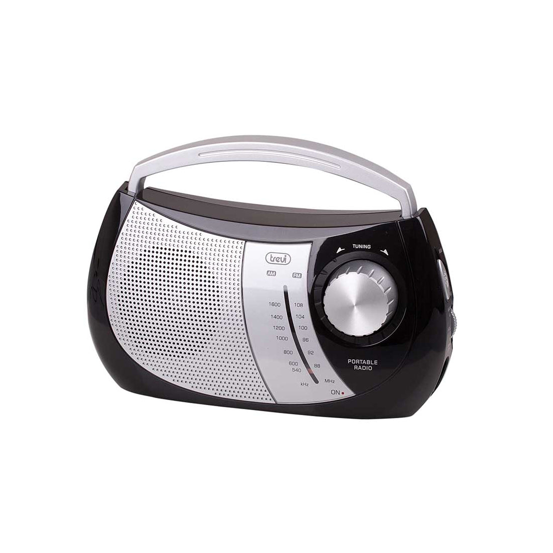 Trevi RA 764 Radio portatile a 2 bande con altoparlanti e antenna, funziona a batteria e tramite alimentazione elettrica, maniglia integrata, nero