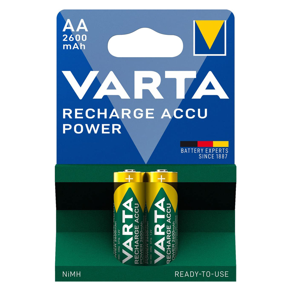 VARTA Batterie ricaricabili AA Rechargeable Accu Ready2Use precaricata Mignon Ni-Mh pacco da 2 2600mAh - ricaricabile senza effetto Memory, pronta all'uso