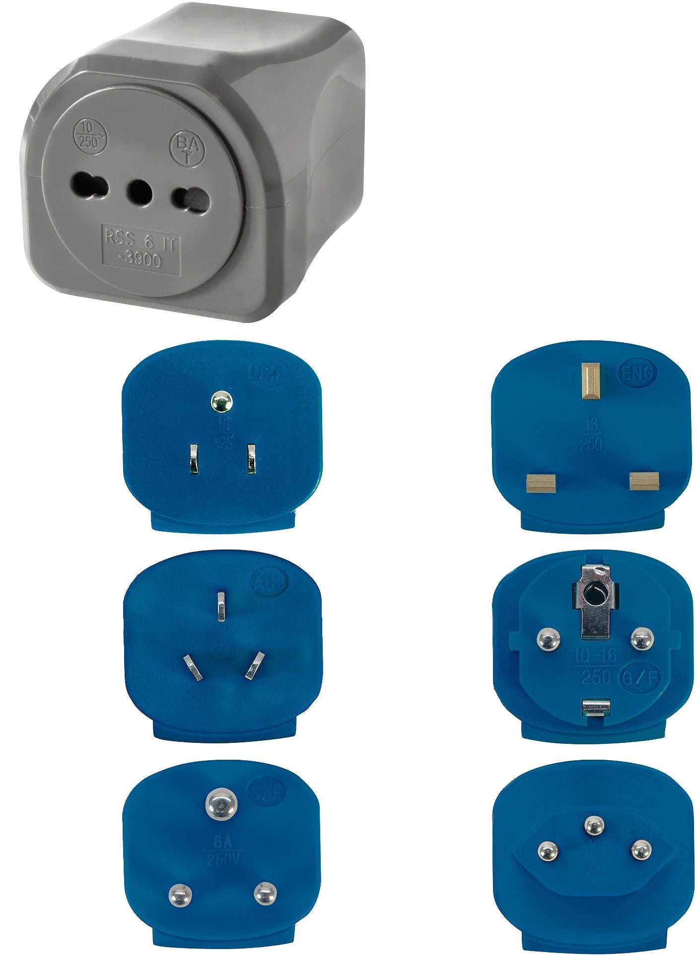 Brennenstuhl Set Spine da Viaggio con Interruttore Automatico, 6 spine per oltre 150 paesi, adattatori da viaggio, adattatori prese universali