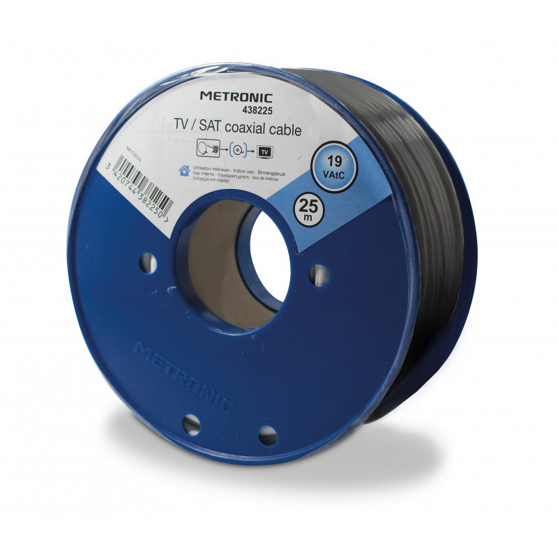 Metronic 438226 Cavo coassiale antenna TV nero matassa da 25 metri - Ø 6,8mm