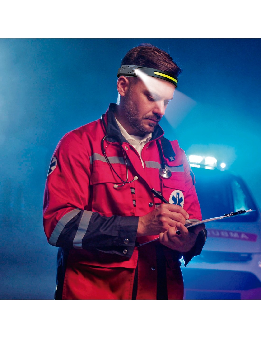 Lampe frontale rechargeable Velamp, lampe frontale LED, lampe frontale à détecteur de mouvement, 350 lm, 5 niveaux d'intensité, câble USB