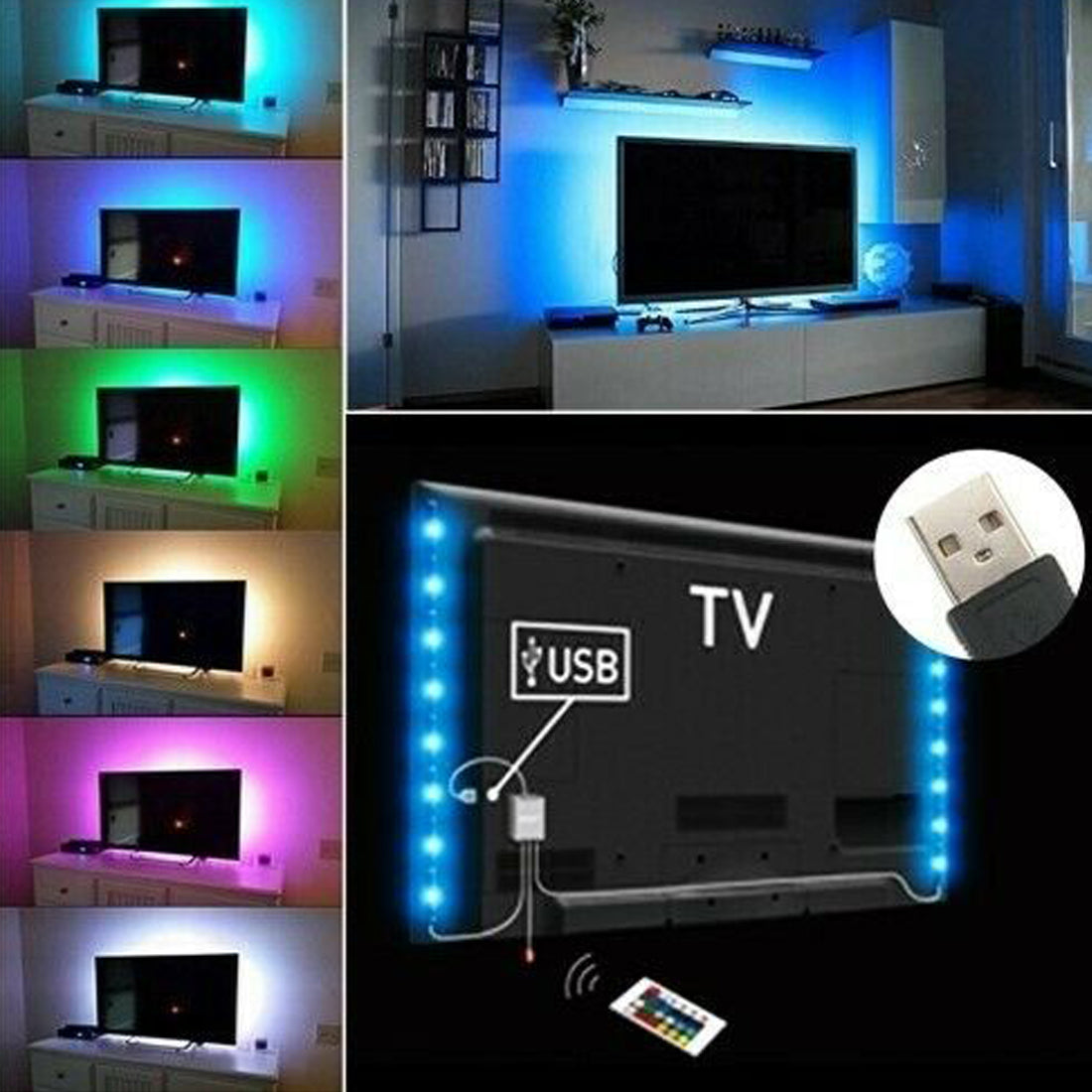 ON Kit de 2 bandes LED lumineuses de 50 cm SMD RGB pour rétroéclairage TV lumières colorées avec télécommande