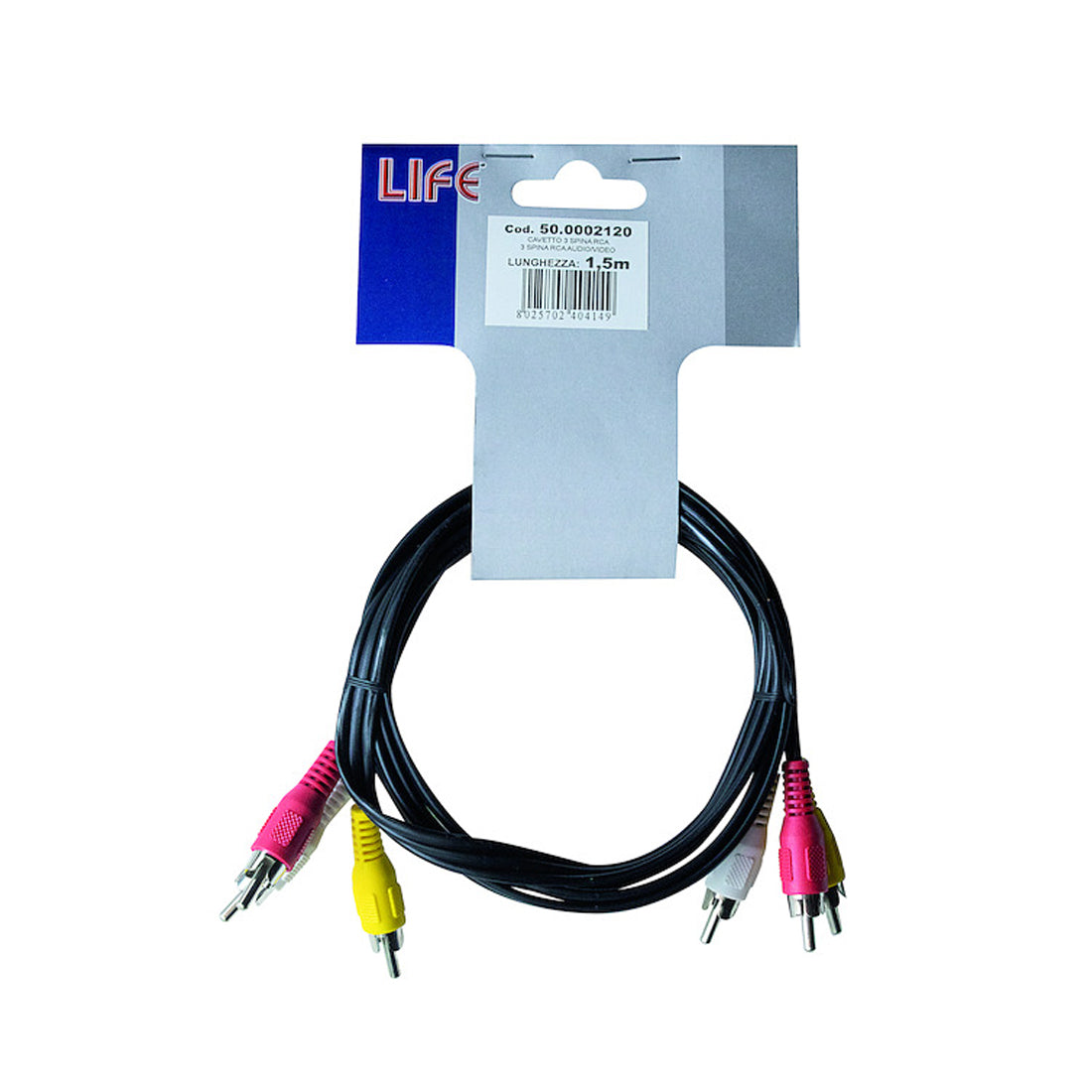 Life Cavo audio video spina 3 RCA spina 3 RCA mm, cavo RCA, 1,5 metri
