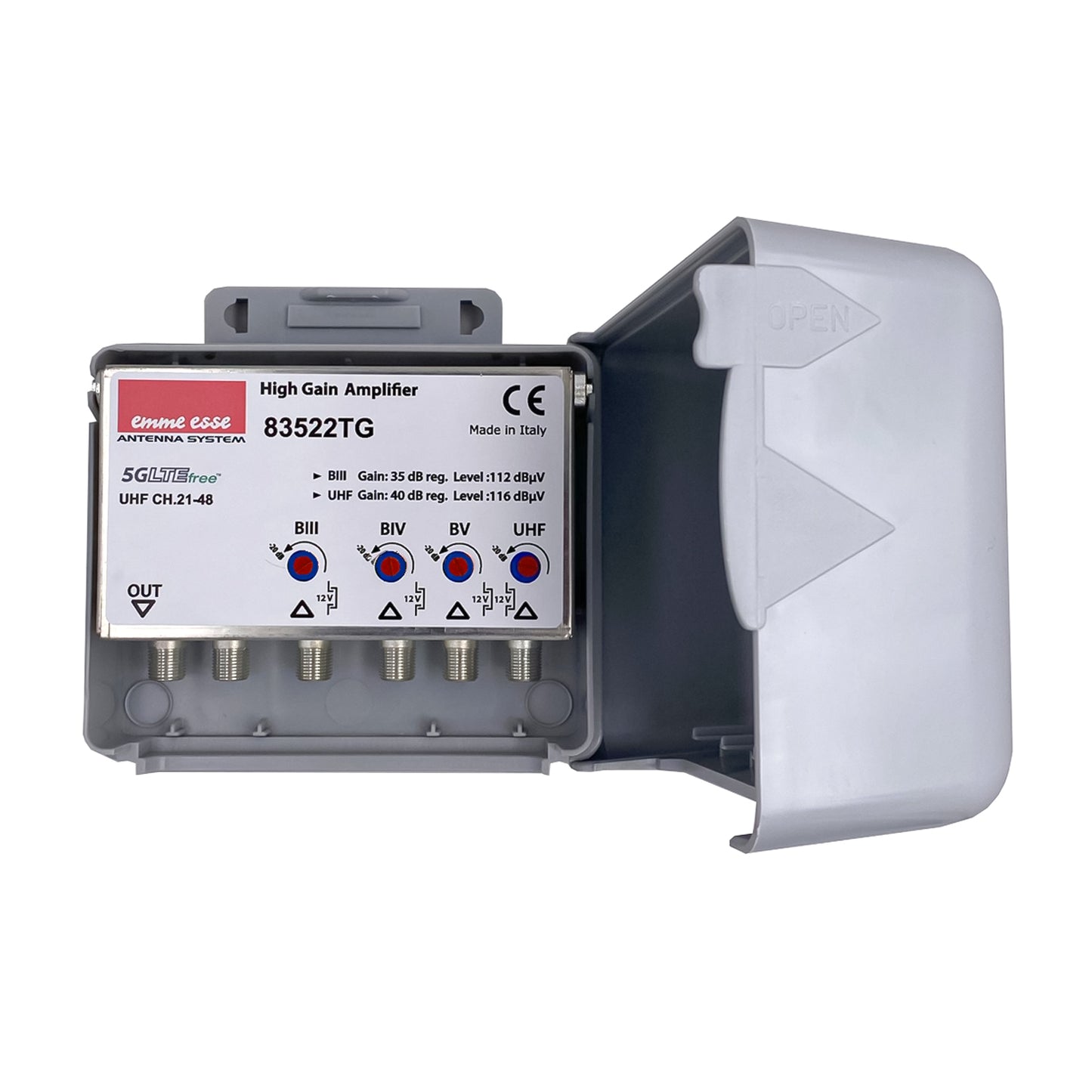 Emme Esse 83522TG VHF-UHF 112-116 dBuV mast amplifier, multiband amplifier, integrated 5G and LTE filter