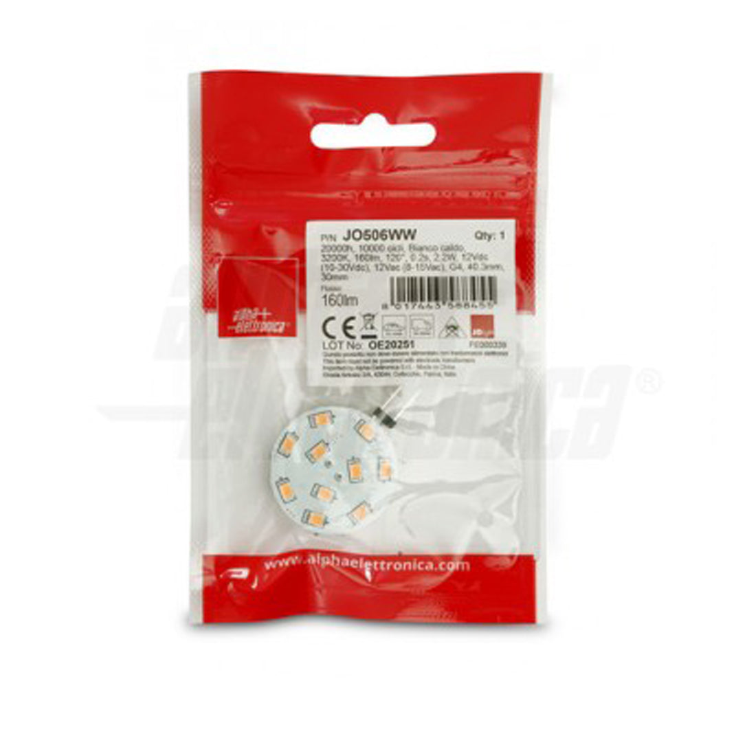 Ampoule LED Alphaelettronica, culot G4, 1,5W, 12Vac/dc, couleur de lumière blanc chaud 3000K