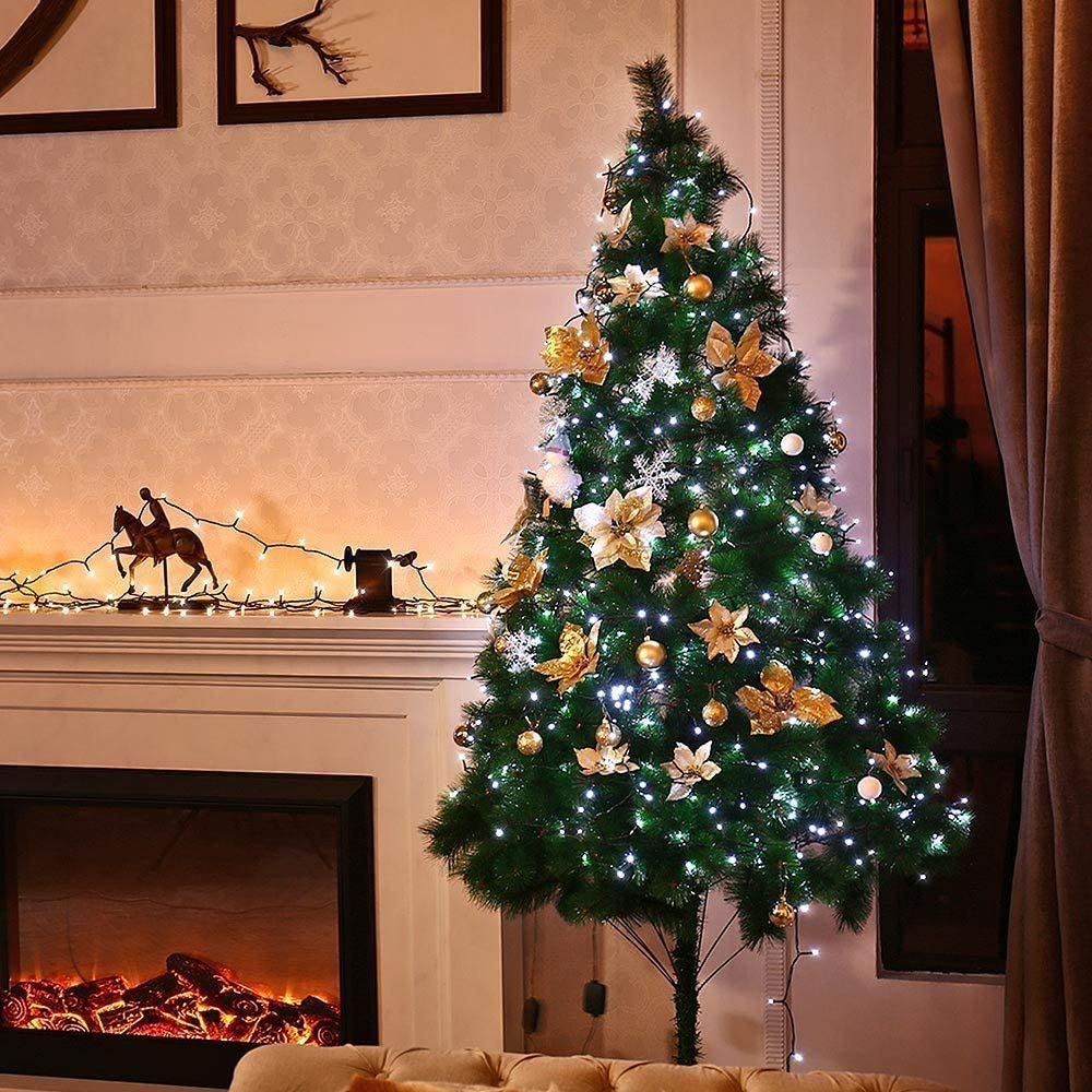 GESCO Chaîne lumineuse intérieur/extérieur 15,5 m, lumières LED avec 8 fonctions, 300 LED blanches, lumières LED décoratives de Noël, éclairage domestique, guirlande lumineuse