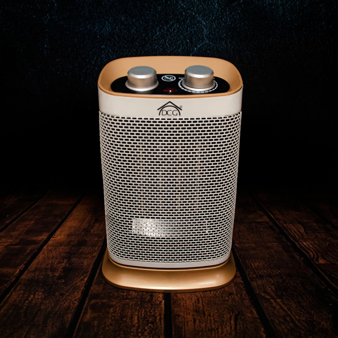 DCG Stove with oscillating ceramic heating elements, elegant design, electric heater with adjustable thermostat