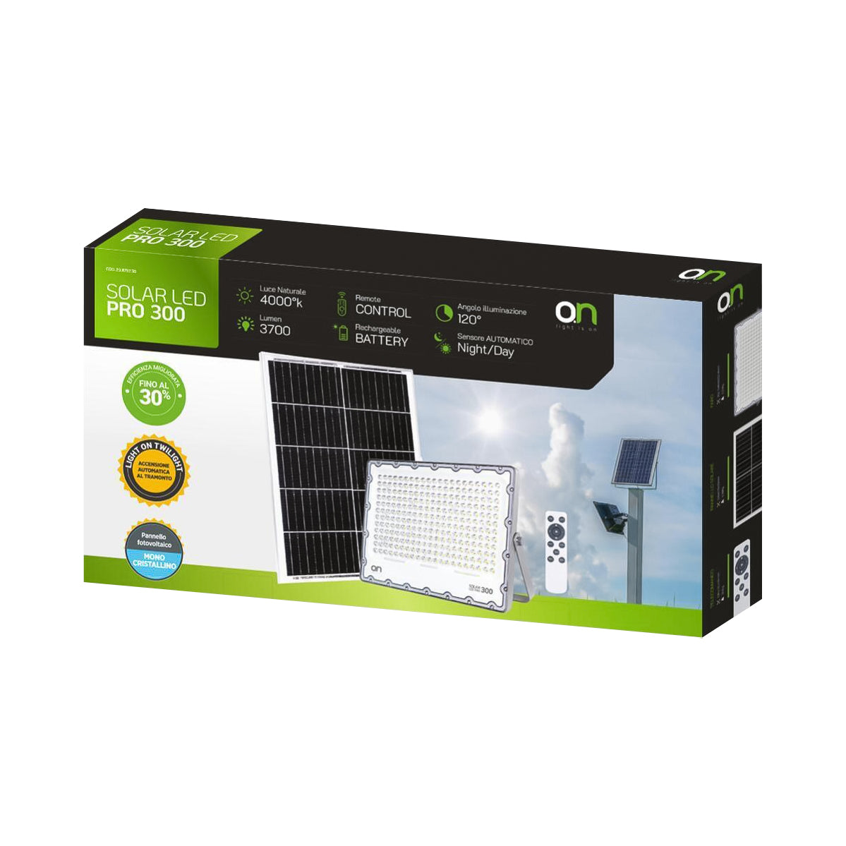ON Outdoor solar spotlight with cold light, LED spotlight with solar panel and sensor for automatic switch-on, LED wall lamp with photovoltaic 4000K 3700lm
