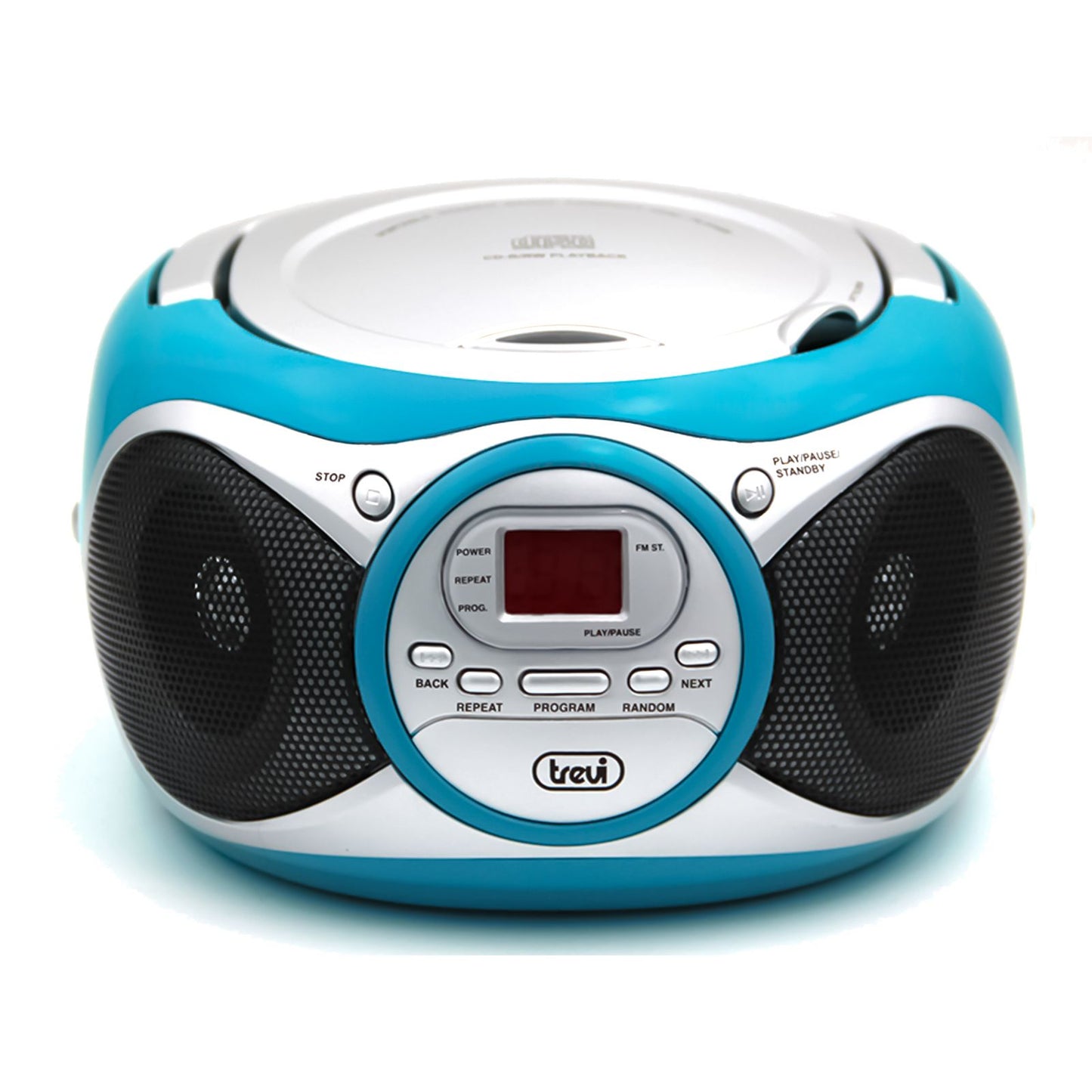 Trevi boombox portable stereo with CD player and aux input, FM radio, turquoise colour