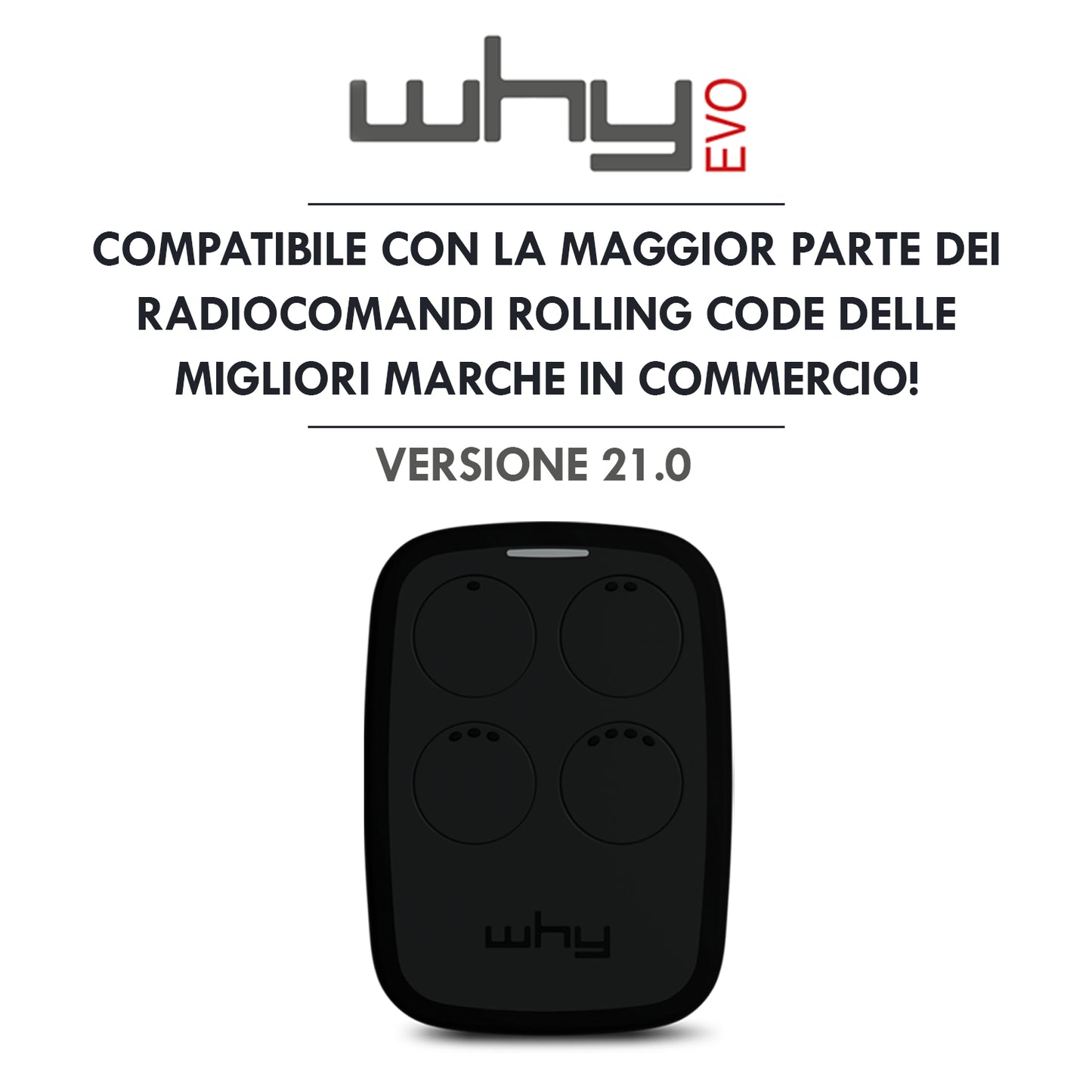 WHY EVO Télécommande multi-fréquences à code tournant de 280 à 868 MHz, ouvre-portail programmable à auto-apprentissage, radiocommande large portée à 4 boutons, réglisse noire