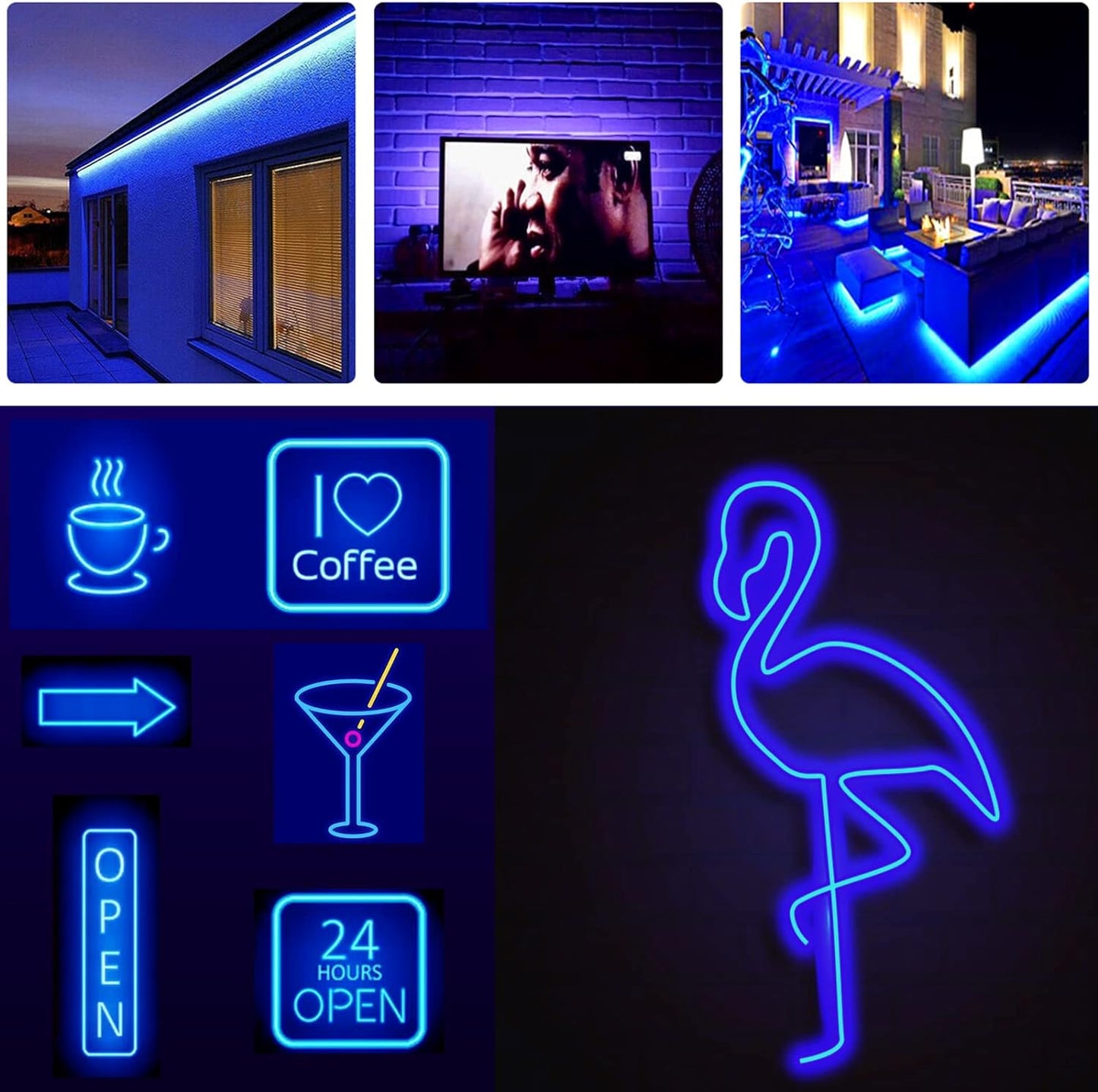 Bande LED GBC Neon, bande LED de 5 mètres, couleur bleue pour intérieur et extérieur IP67, séparable tous les mètres, bande LED flexible