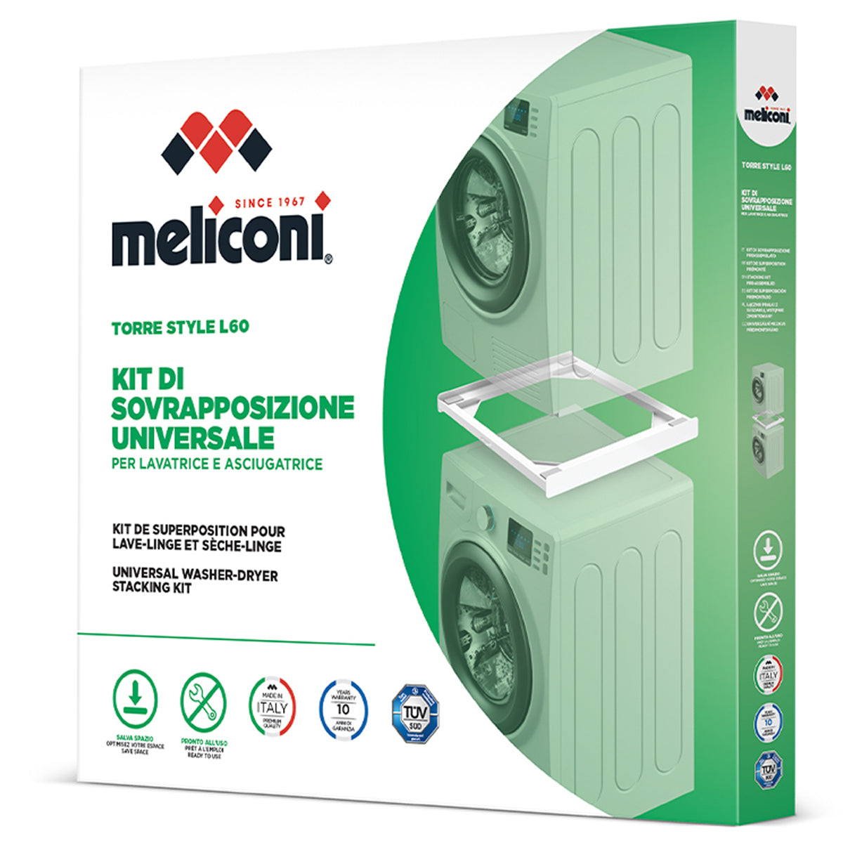 Meliconi Kit di sovrapposizione universale per lavatrice e asciugatrice in tecnopolimero, cinghia di sicurezza inclusa, 60x55cm, made in Italy