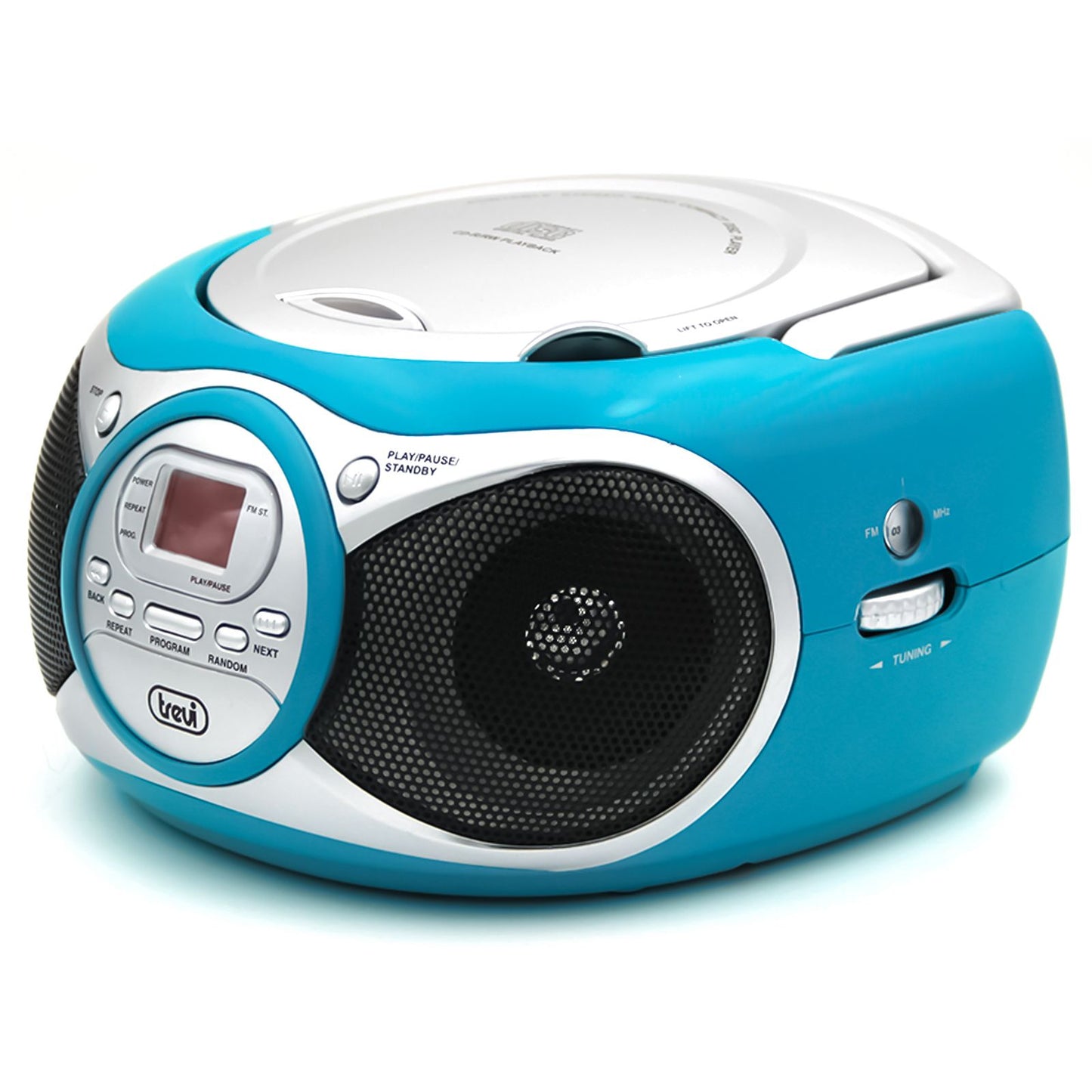 Trevi boombox portable stereo with CD player and aux input, FM radio, turquoise colour