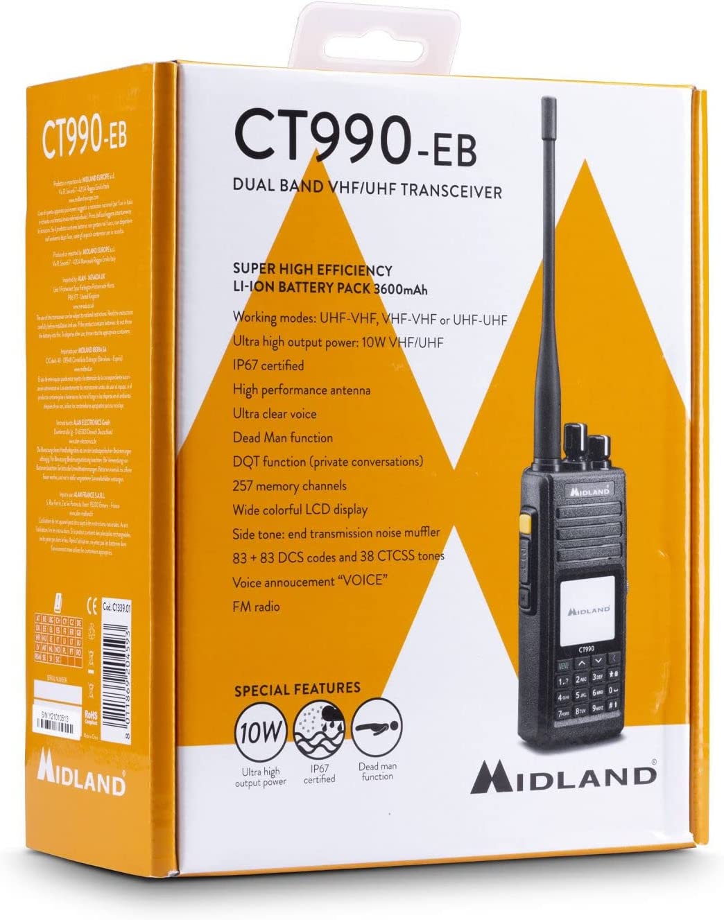 Émetteur-récepteur double bande Midland Radio, émetteur-récepteur portable VHF/UHF 10 W, 257 canaux