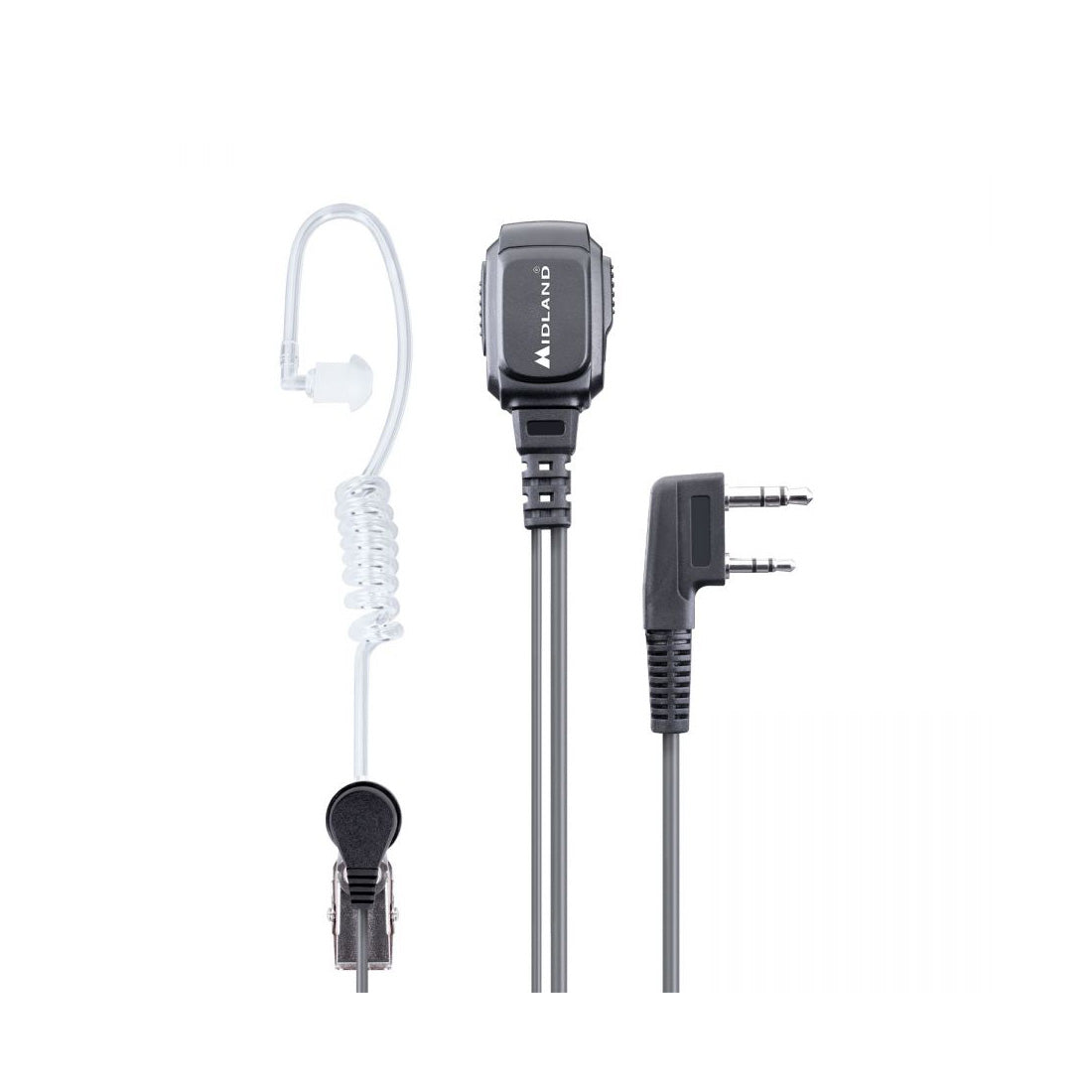 Microphone Midland avec écouteur pneumatique et connecteur en L Kenwood à 2 broches