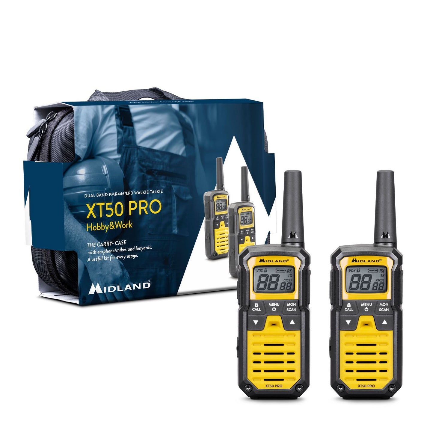 Midland Coppia ricetrasmittenti in valigetta full optional, PMR446/LPD, senza licenza, Twin Walkie Talkie, impermeabile, 85 canali