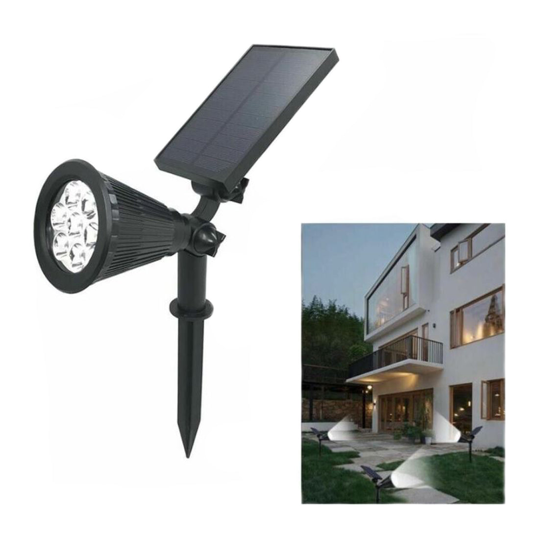 REXER Spot avec charge solaire, spot de balisage, avec capteur crépusculaire, spot LED lumière blanche