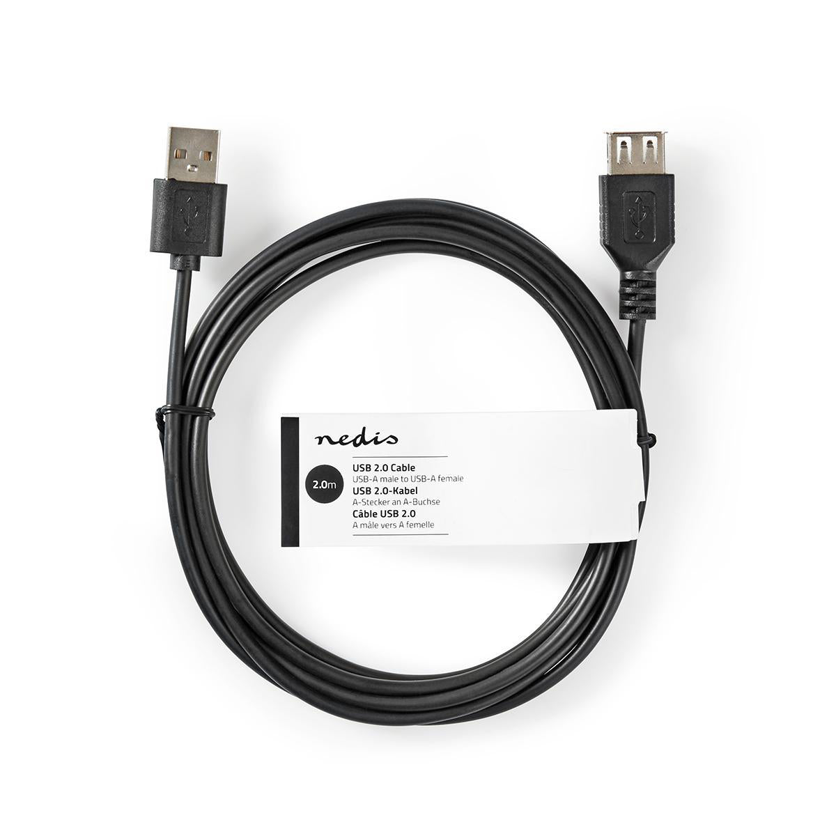 Câble USB NEDIS, câble USB 2.0, câble mâle femelle, vitesse 480 Mbps, nickelé