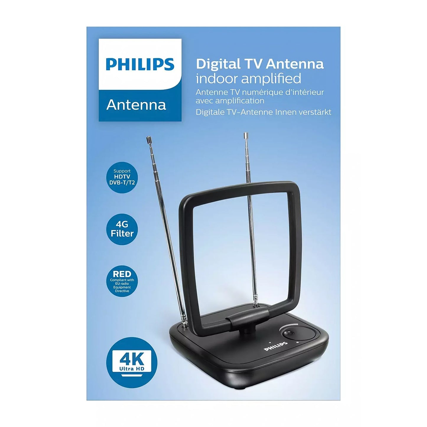 Philips antenna amplificata da interno 36dB con sistema di filtraggio interferenze, direzione regolabile, controllo guadagno variabile