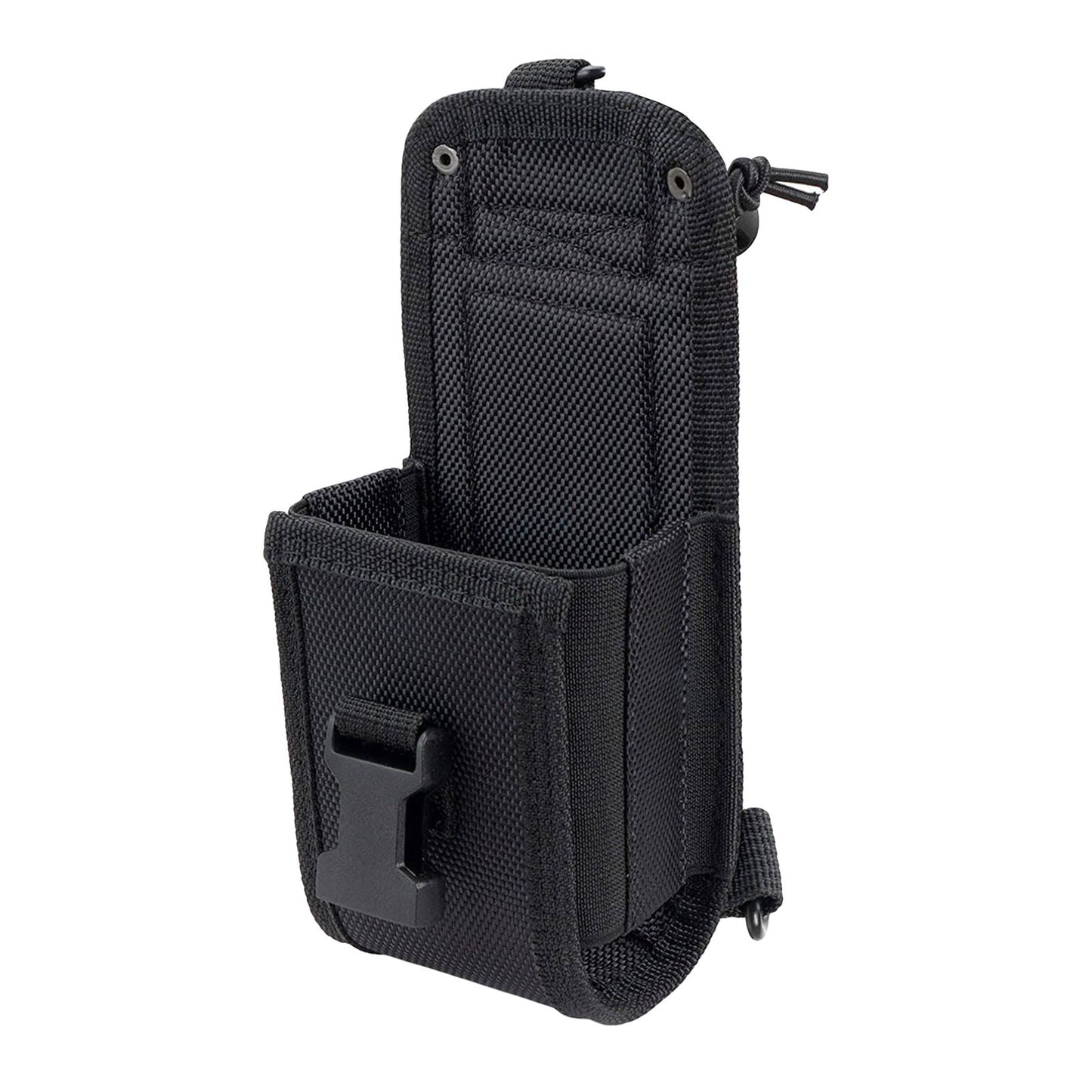 Cordura case for portable two-way radios with 3-point attachment and strap for attachment to belt, shoulder strap, chest, shoulder or belt