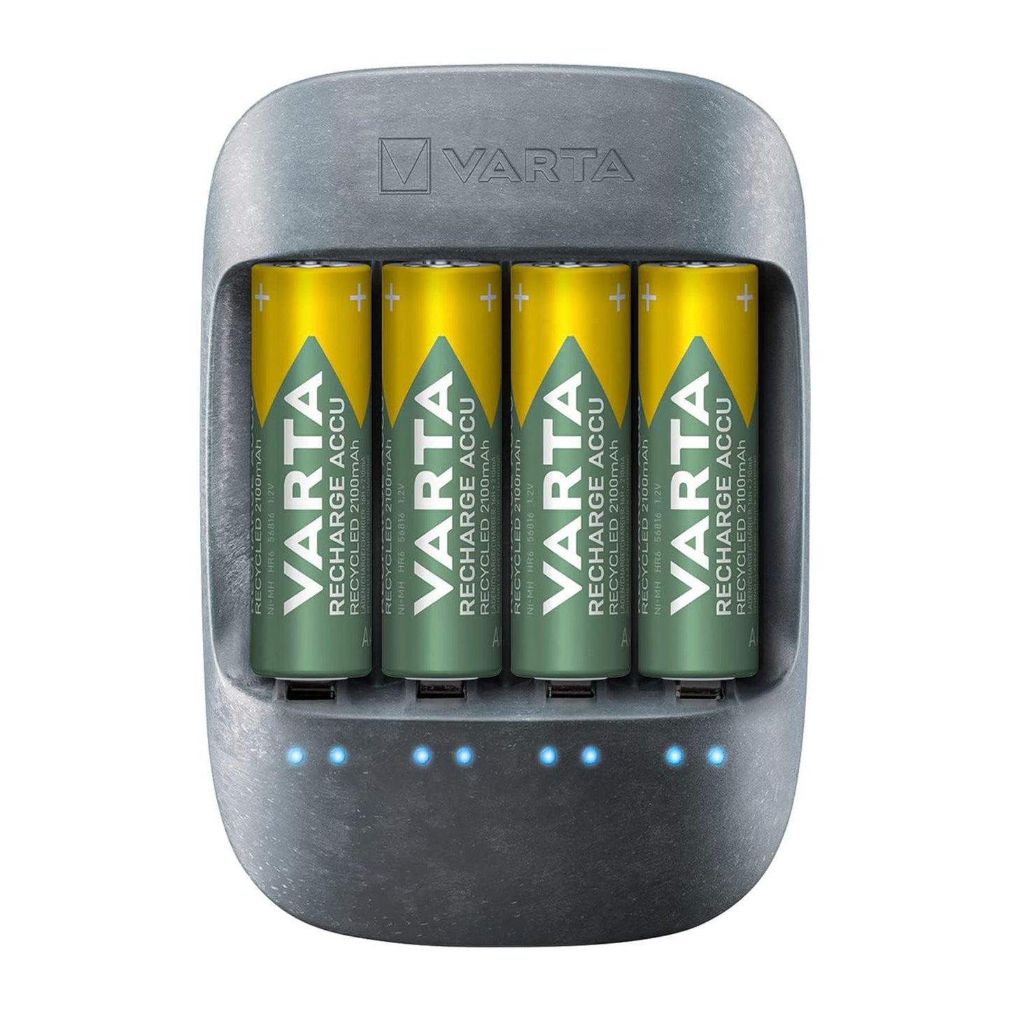 Chargeur de batterie Varta Fast pour AA et AAA, 4 emplacements, charge les stylets et les piles du stylet en 1,5 heure, indicateur de charge LED, matériau éco-durable