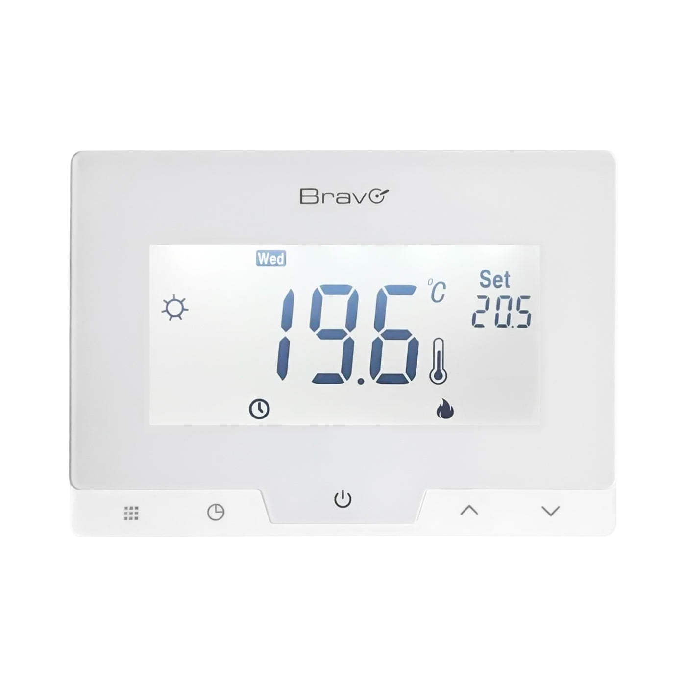 Bravo Digital wall chronothermostat with large 3.78" backlit display, possibility of automatic and manual programming