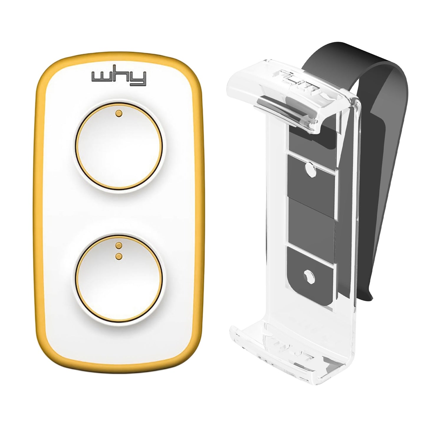 WHY EVO MINI Télécommande multi-fréquences à code variable de 280 à 868 MHz avec Visor Clip, ouvre-portail programmable à auto-apprentissage, télécommande large portée à 4 boutons, jaune pur
