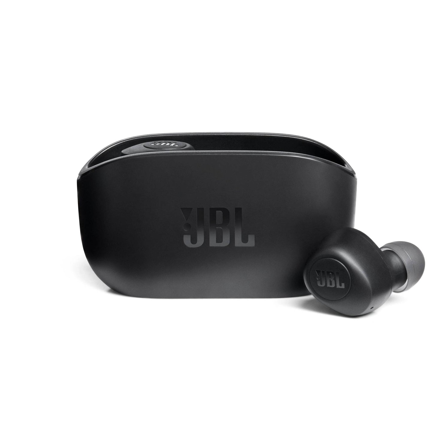 Écouteurs intra-auriculaires Bluetooth sans fil JBL Wave 100 True, écouteurs de poche avec son JBL Deep Bass et Dual Connect, autonomie de la batterie 5+15 heures, couleur noire