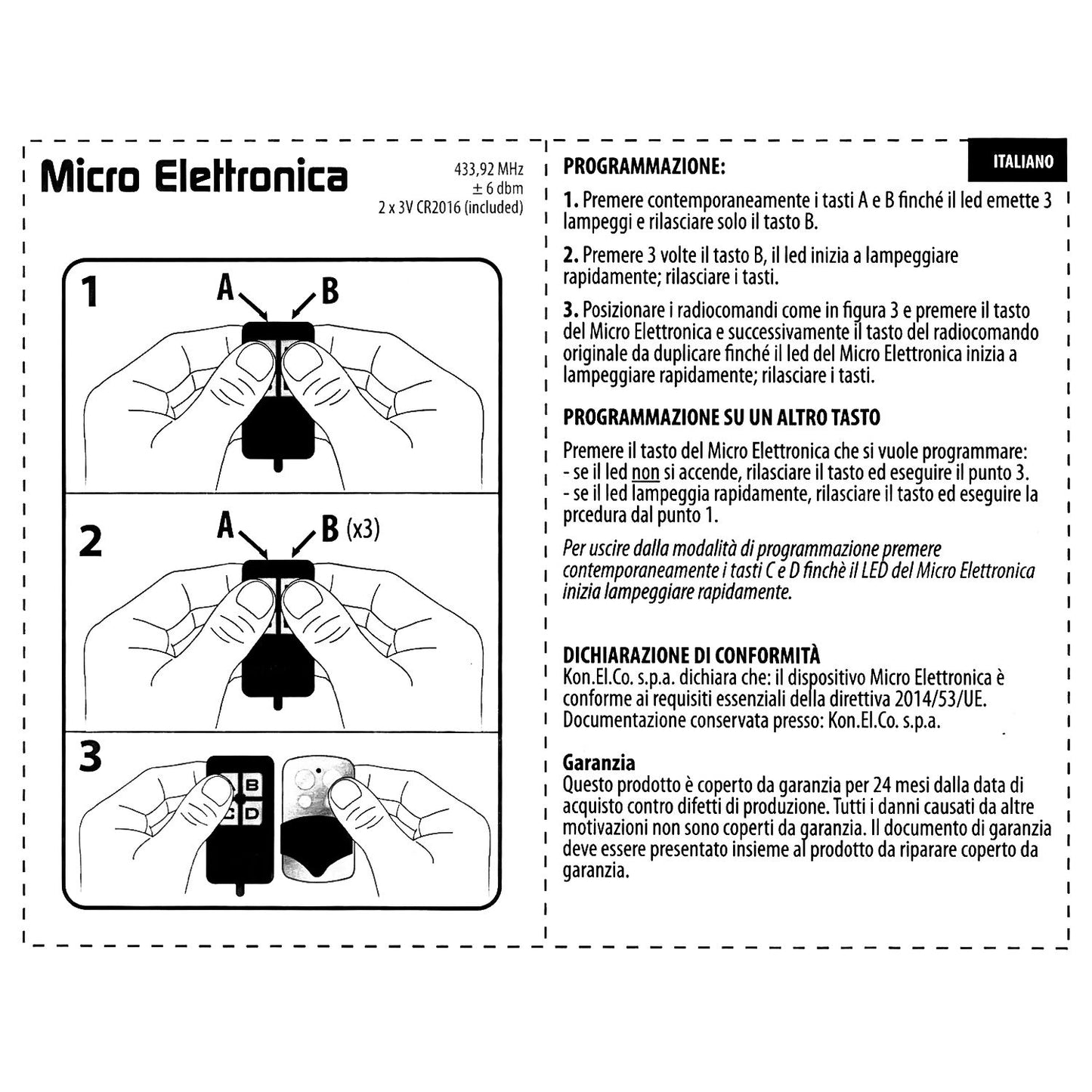Microelectronics universal gate remote control, fixed code radio control with 4 channels 433.92 MHz, gate opener with 4 buttons