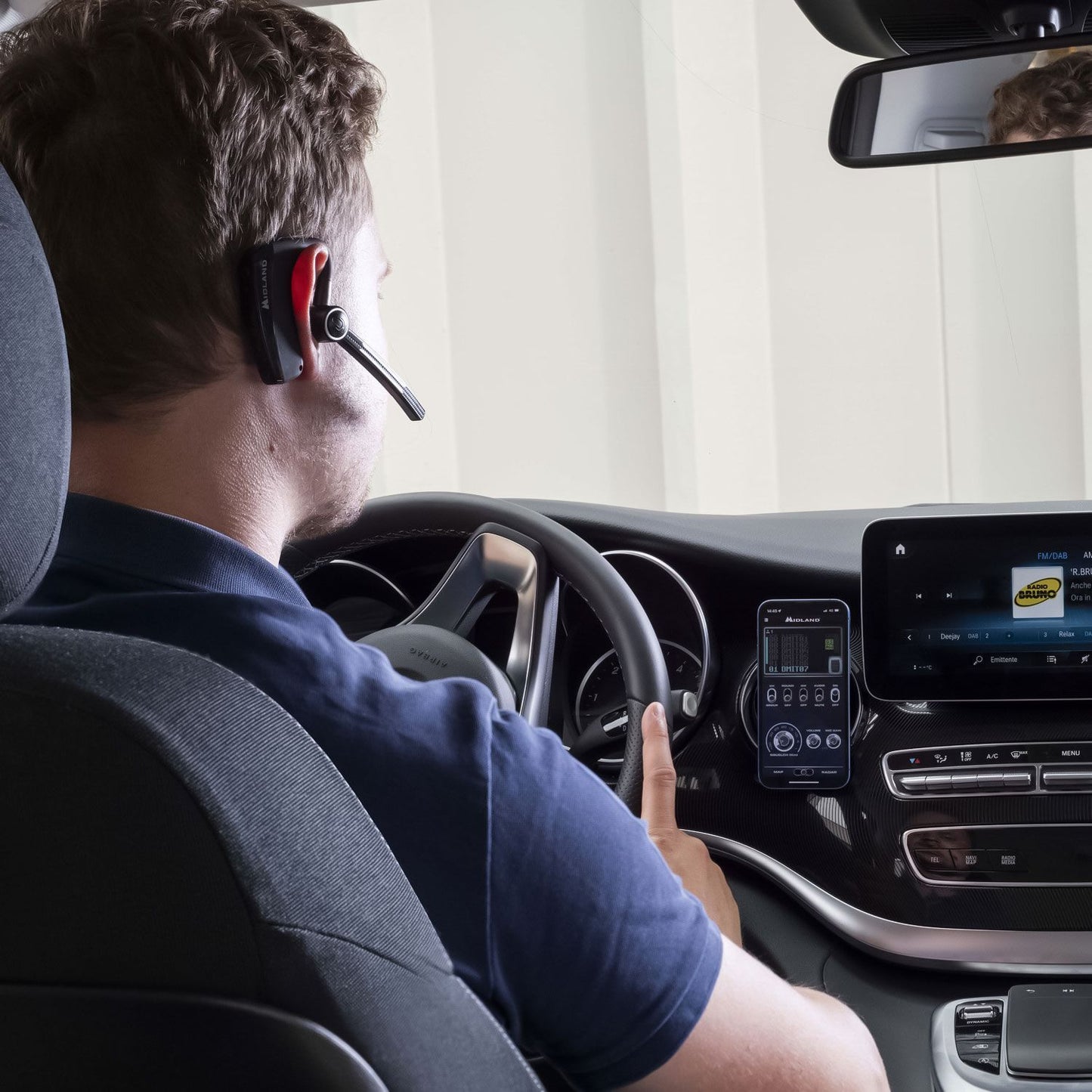 Casque Bluetooth double Midland C1251, écouteur avec PTT intégré pour communication mains libres, casque mono avec microphone serre-tête, suppression du bruit