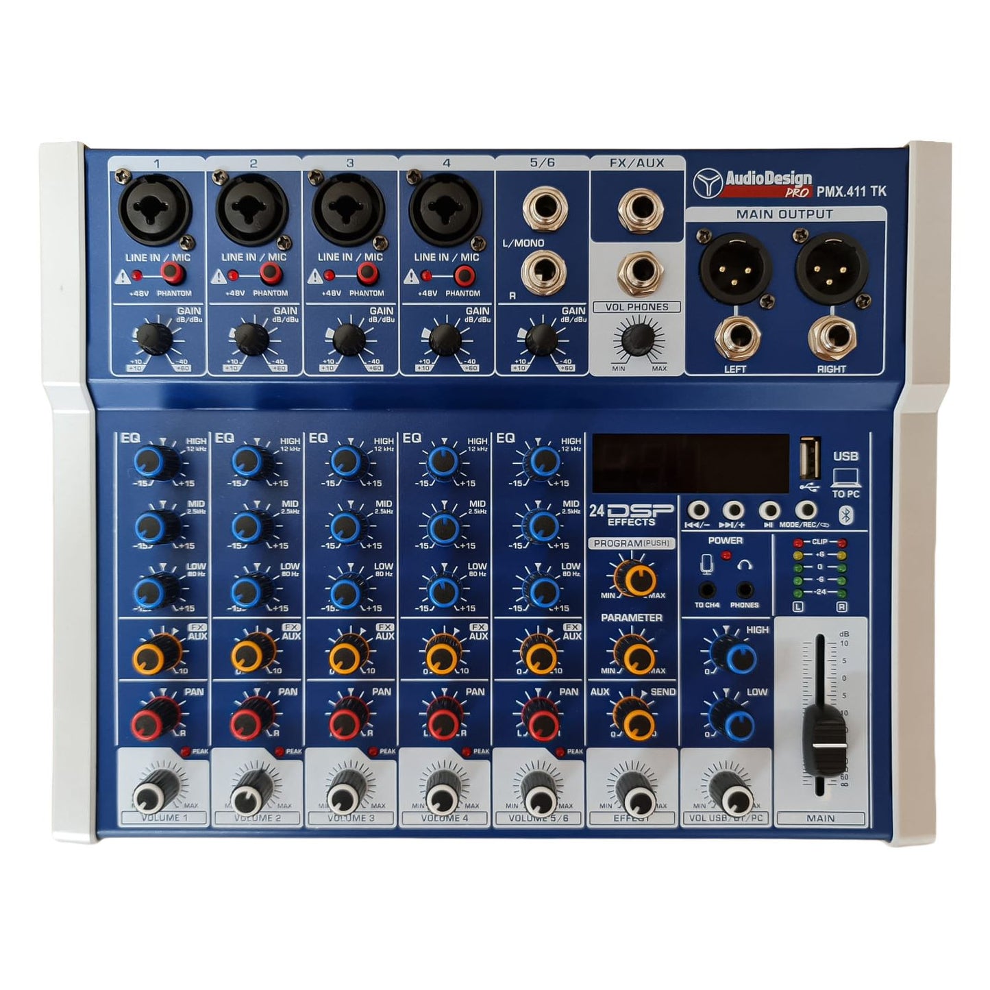 Mélangeur audio Audiodesign Pro Professional, console avec 6 canaux, Bluetooth, 24 effets DSP et entrée optique Toslink