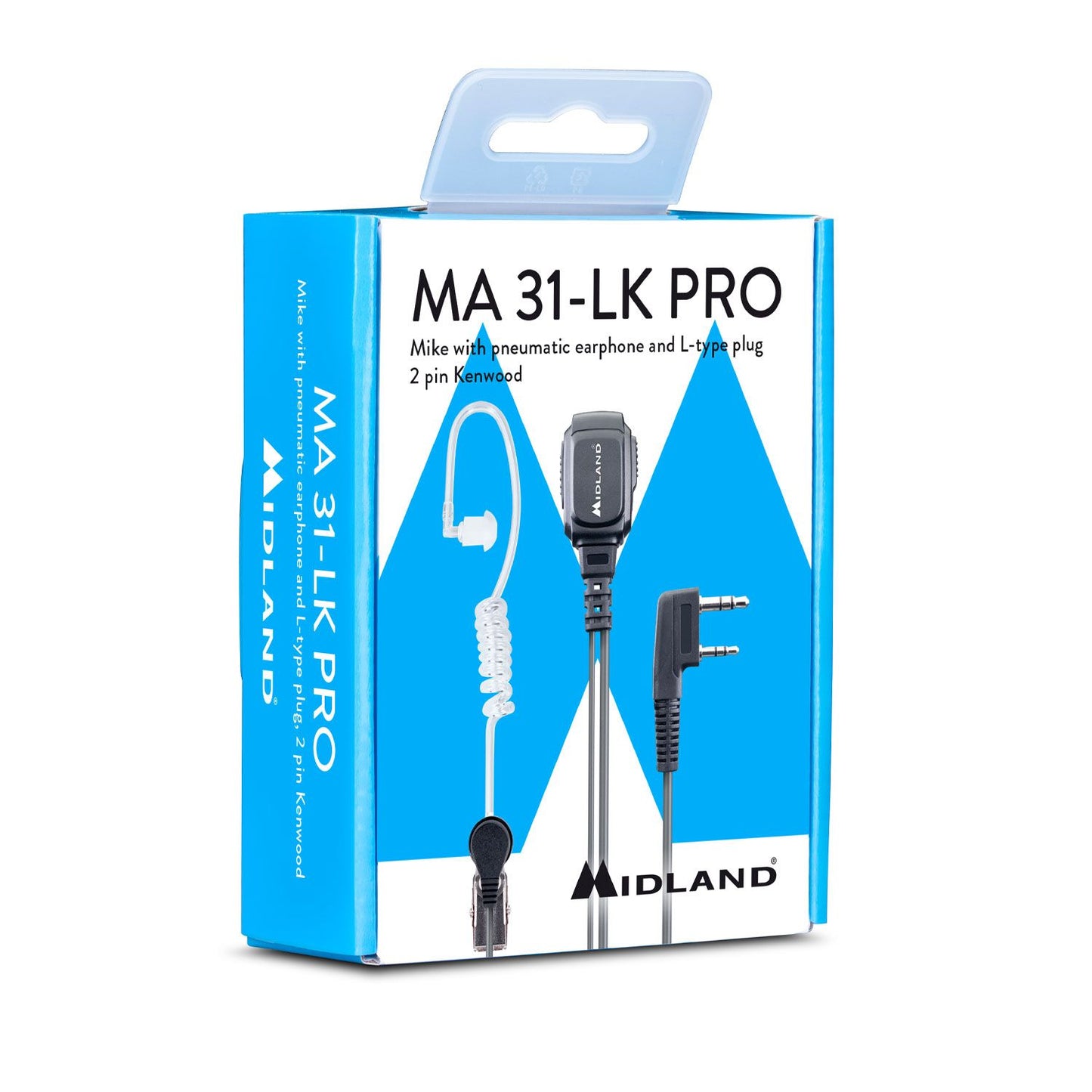 Microphone Midland avec écouteur pneumatique et connecteur en L Kenwood à 2 broches