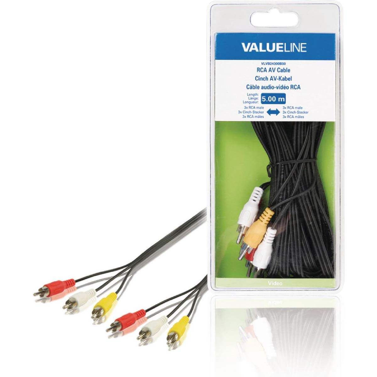 Câble AV Valueline avec connecteurs RCA mâle à mâle, câble AV RCA de 5 mètres