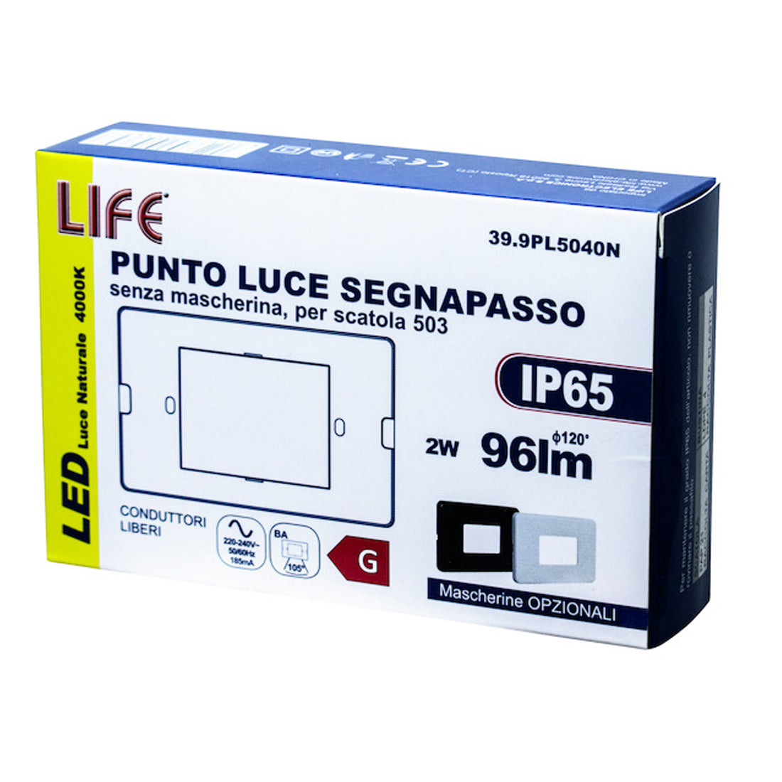 LIFE Punto luce senza mascherina, segna passo per scatola 503, luce naturale 4000K, IP65, faretto segnapassi