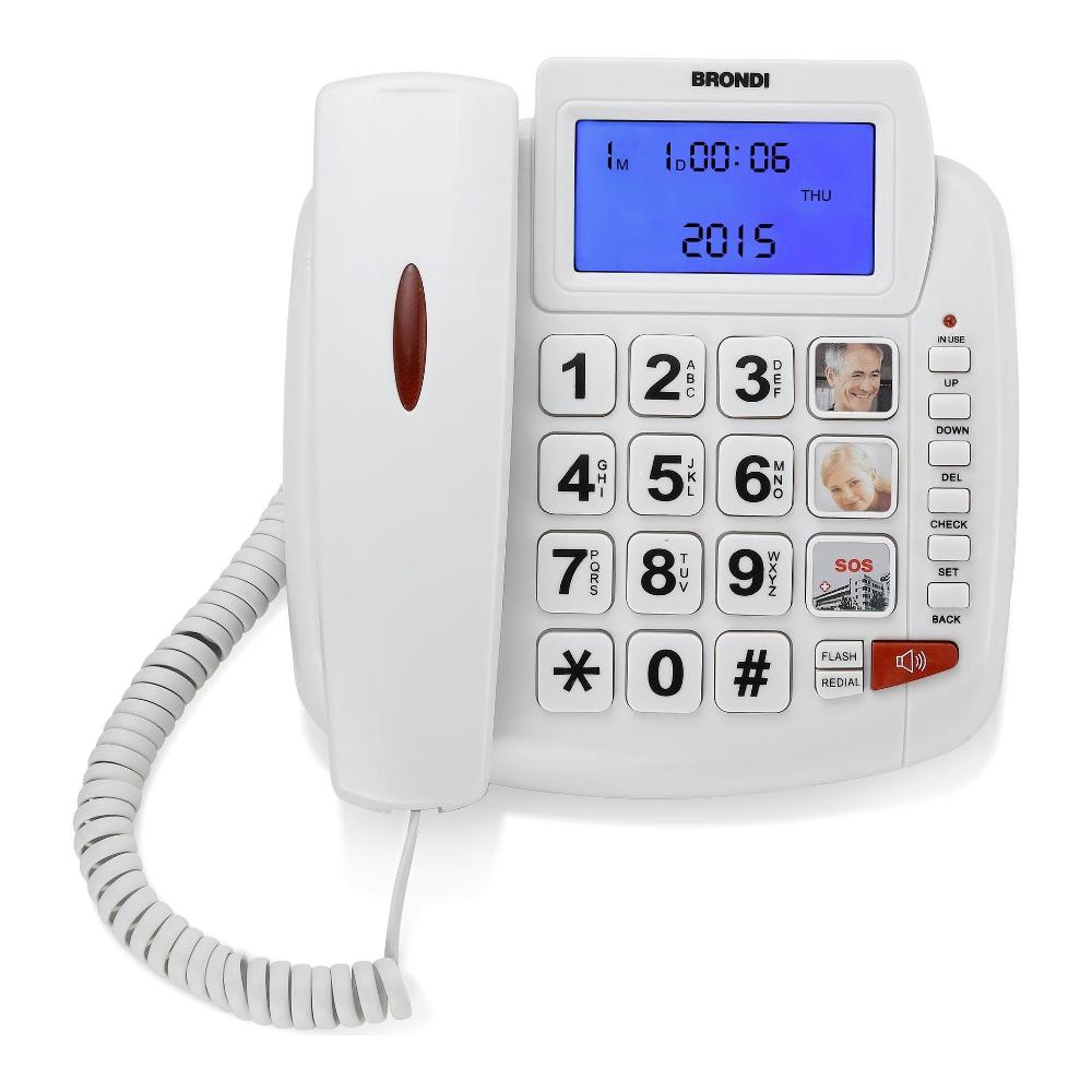 Brondi Telefono fisso per anziani con tasti grandi, vivavoce e 3 numeri diretti tramite tasti con foto
