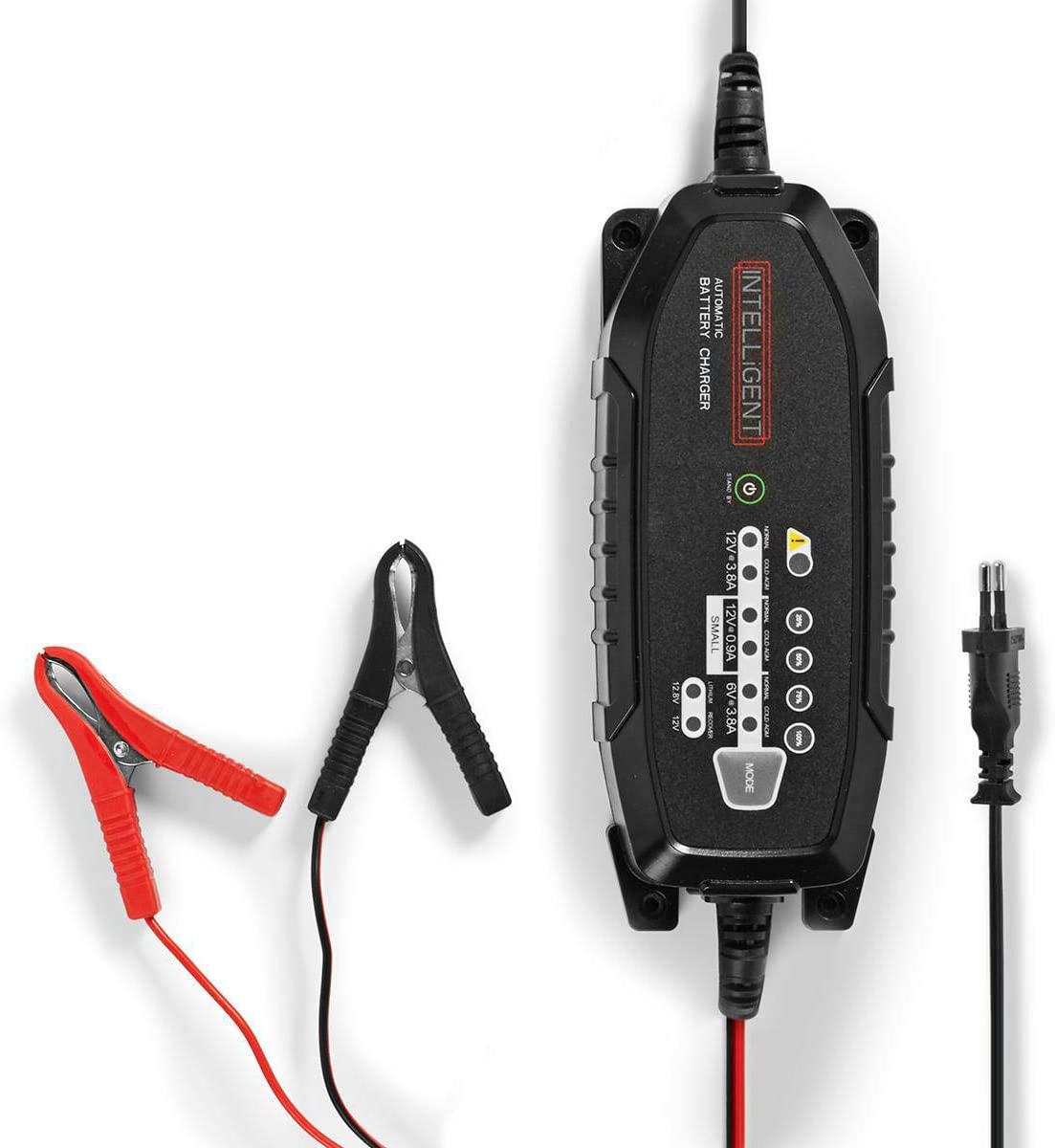 Nedis Caricabatterie intelligente a 8 fasi da3,8 A 6V/12V adatto ai veicoli, con controllo continuo della corrente, caricabatterie piombo-acido