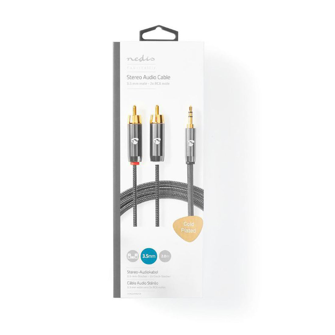 Câble audio stéréo Nedis 3,5 mm 2 x RCA mâle, plaqué or Longueur de câble 3,5 m