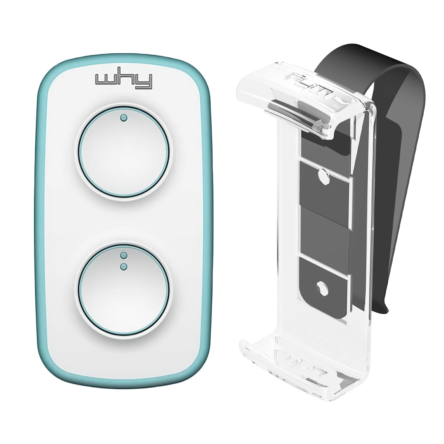 WHY EVO MINI Télécommande multi-fréquences à code tournant de 280 à 868 MHz avec Visor Clip, ouvre-portail programmable à auto-apprentissage, télécommande large portée à 4 boutons, bleu émeraude pur