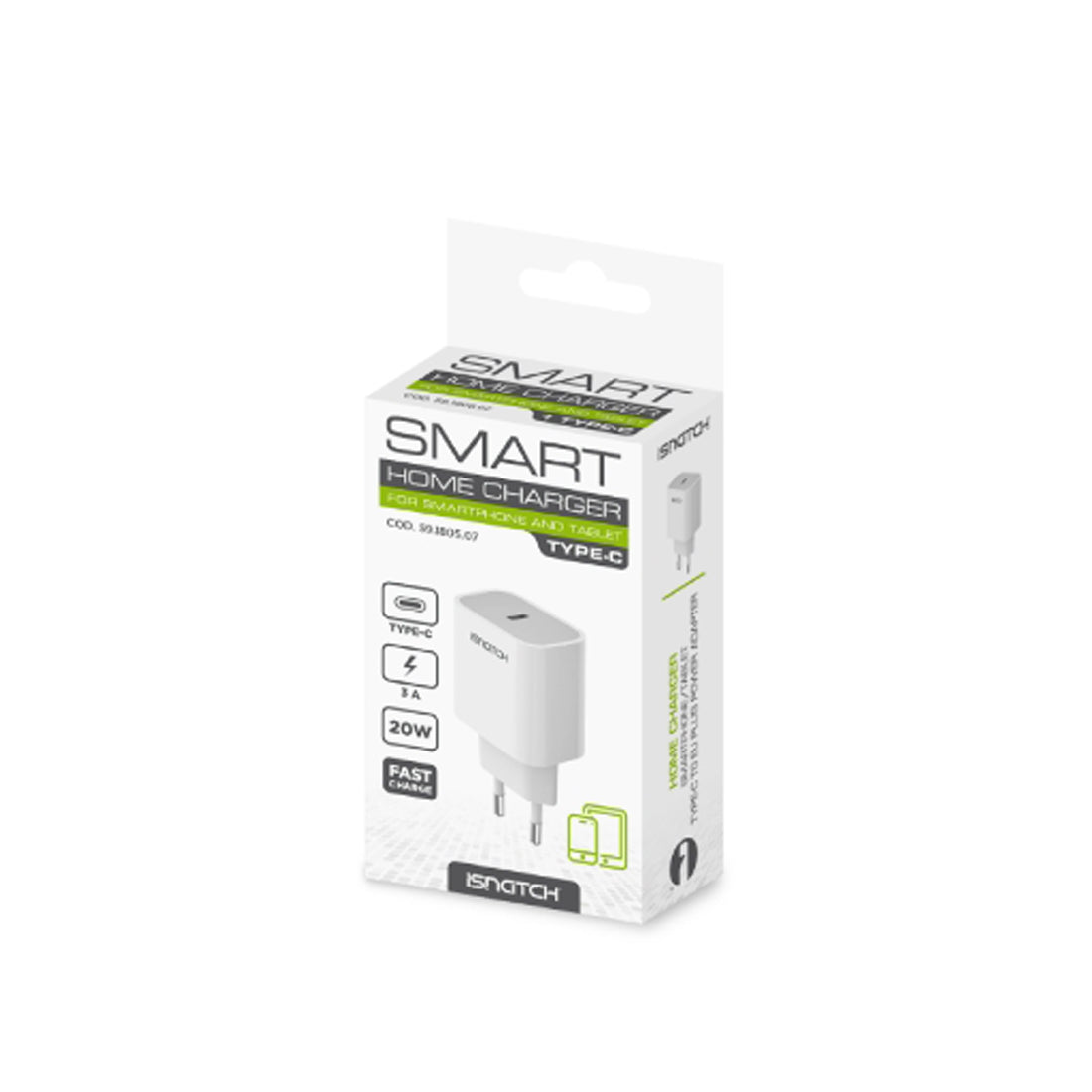 iSnatch Alimentatore con uscita USB Type-C, caricabatterie rapido, caricatore per smartphone e tablet 20W