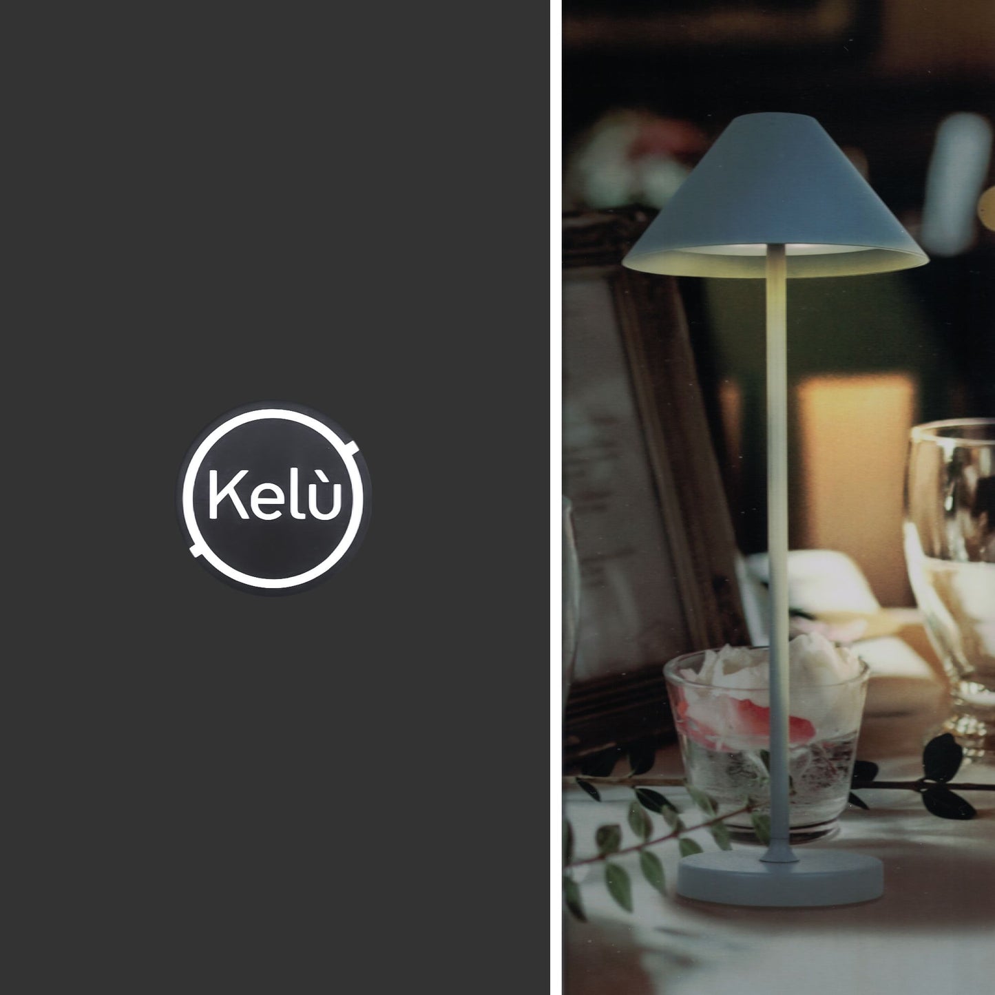 Kelù Lampe de table LED portable H35 cm, pour extérieur avec batterie USB rechargeable, lampe sans fil grise